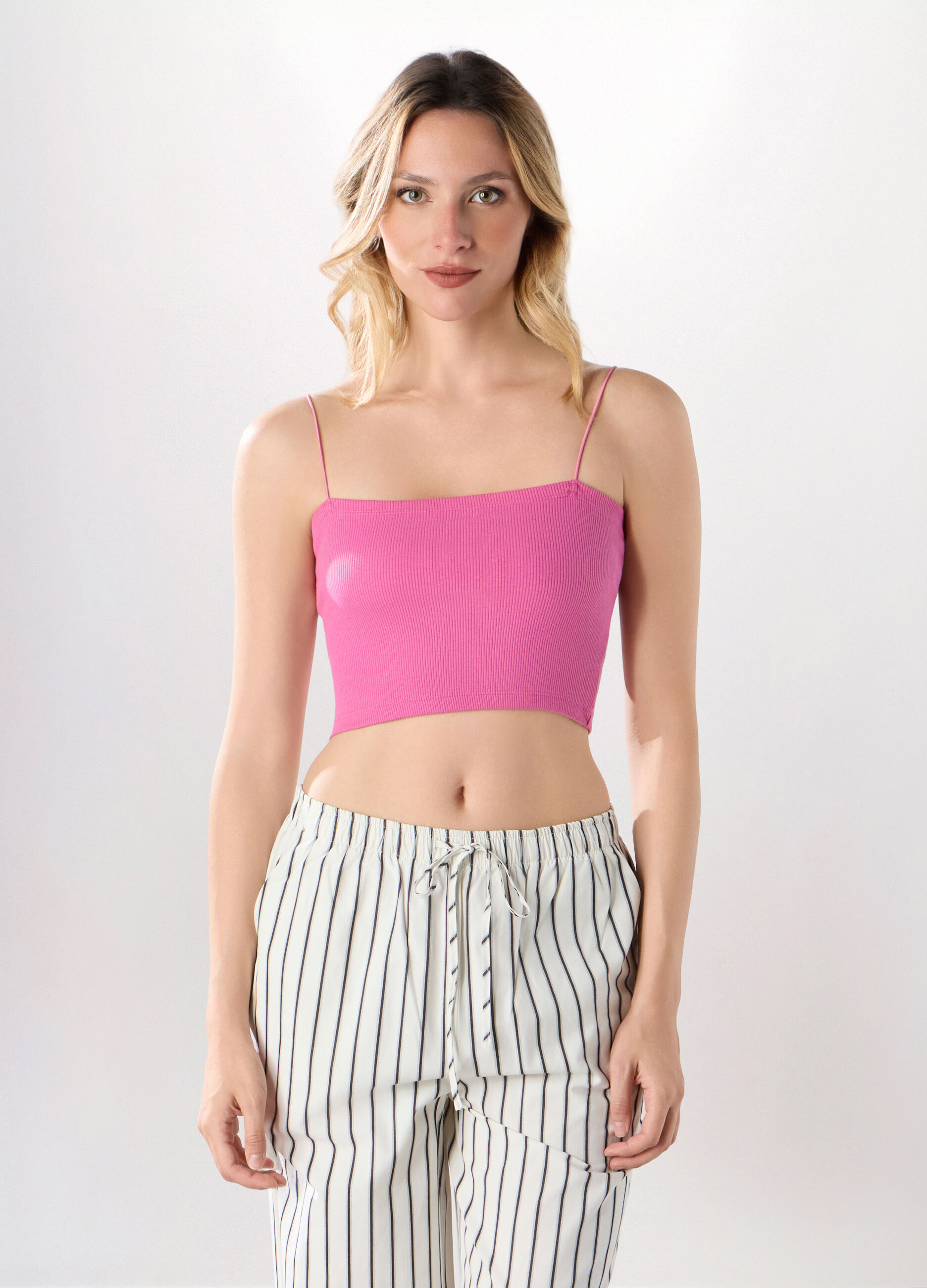 Top a fascia in costina di cotone stretch donna_0
