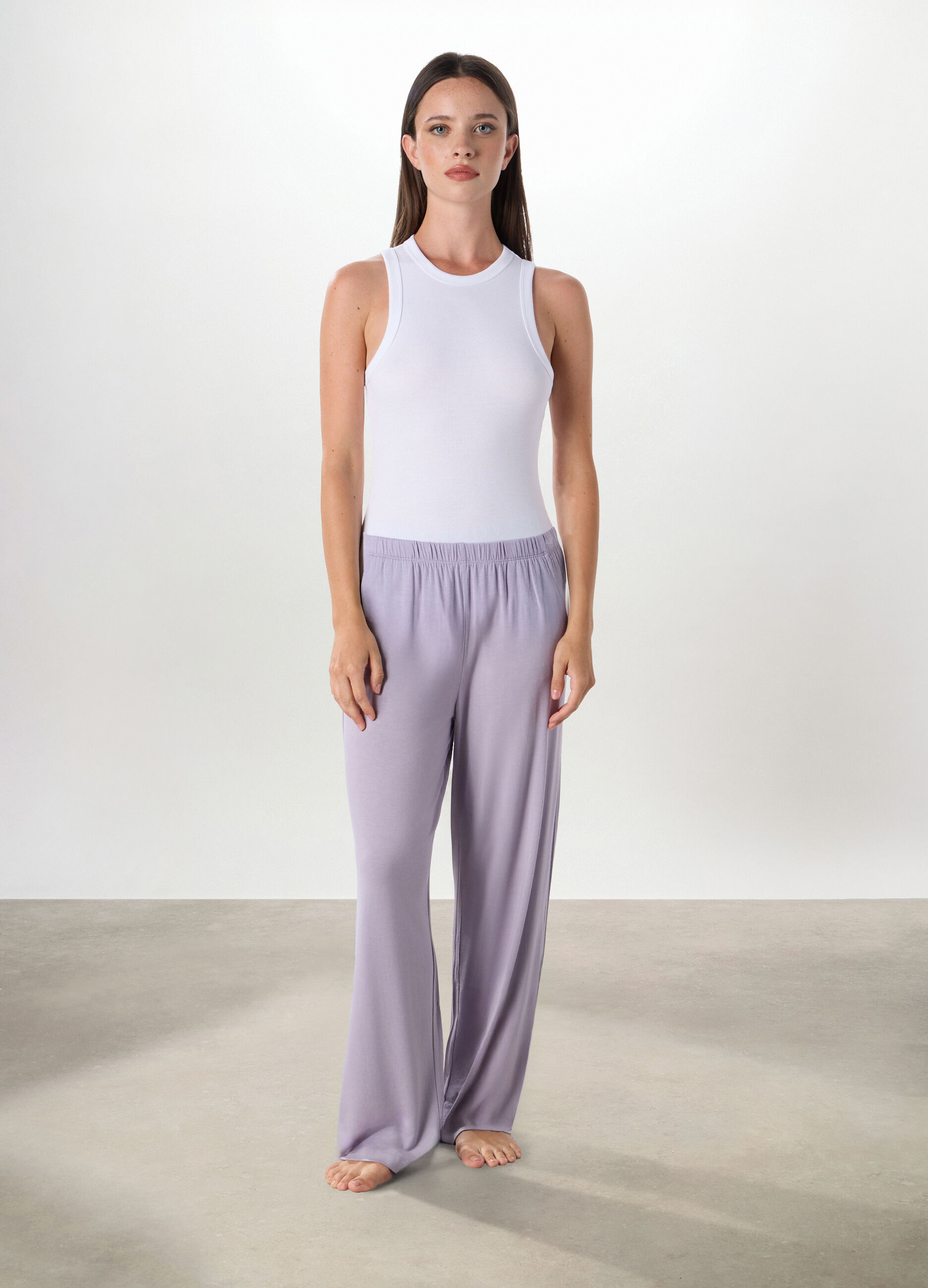 Pantaloni lunghi pigiama in jersey stretch donna_0