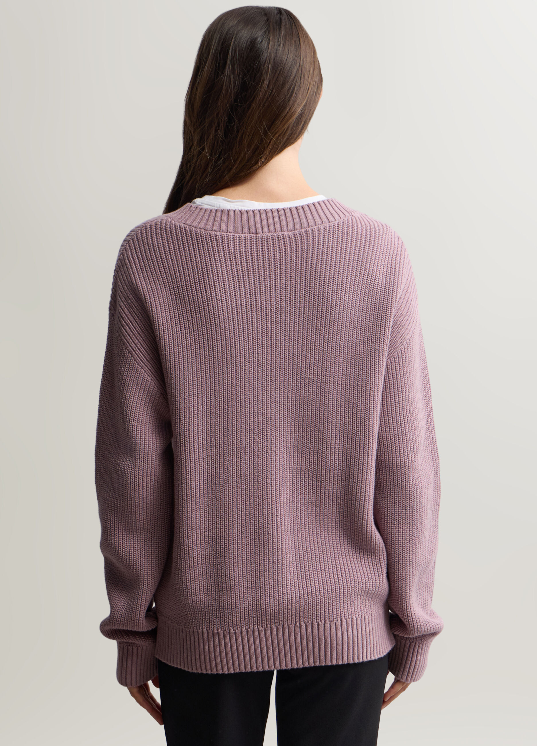 Cardigan con scollo a V in costina donna_1