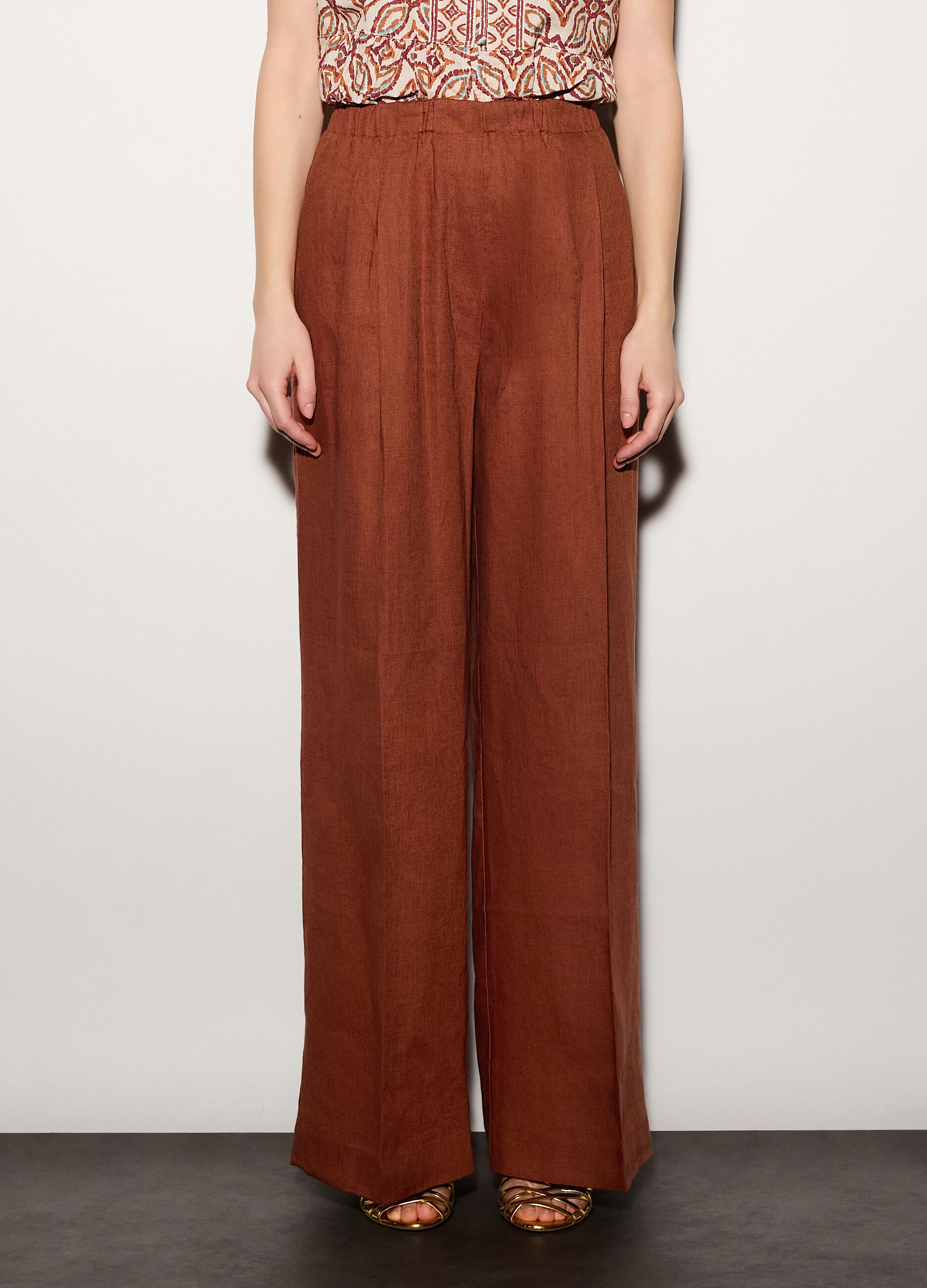 Pantaloni palazzo wide leg in puro lino donna_1