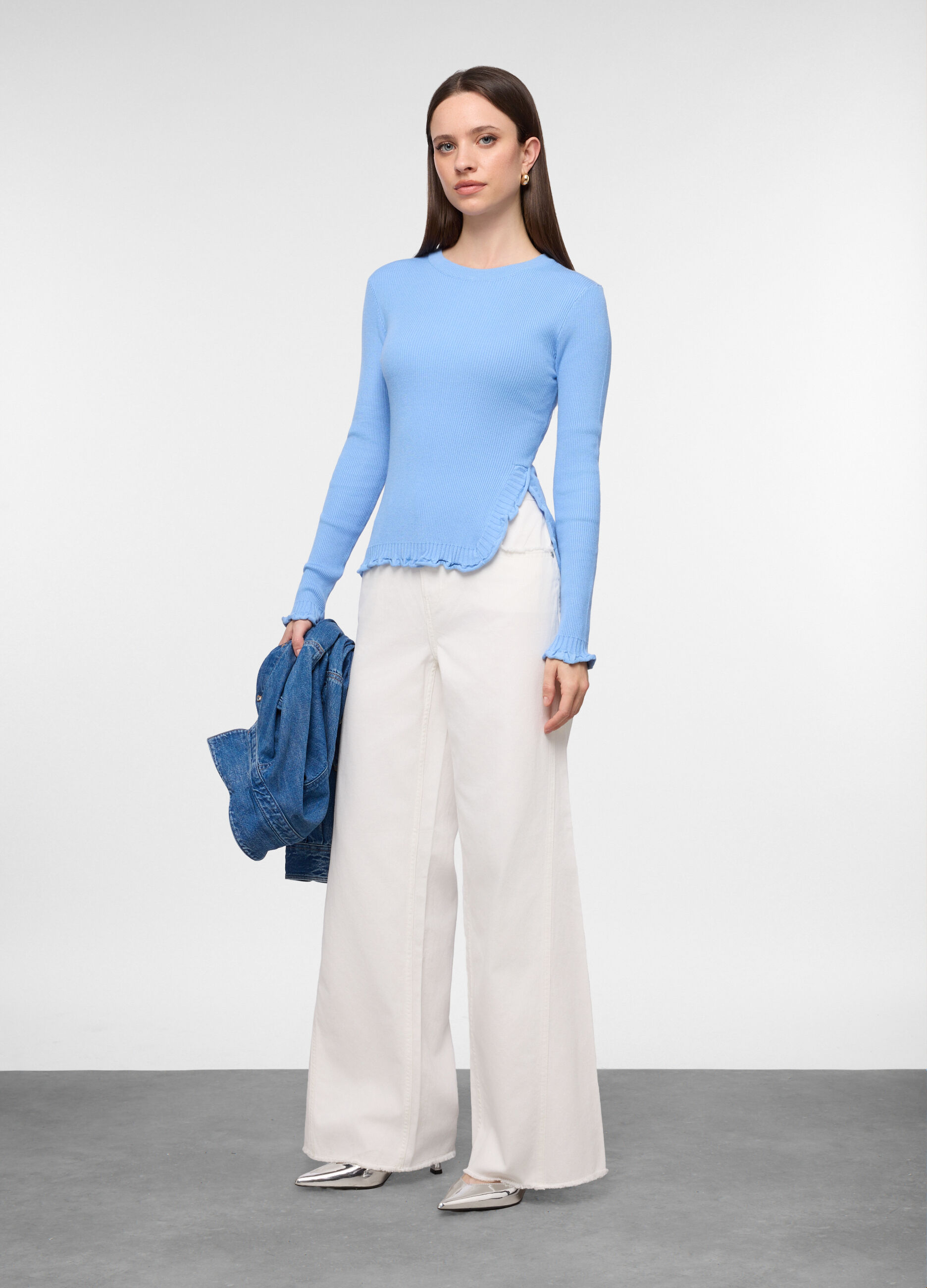 Pantaloni in denim di puro cotone donna_0