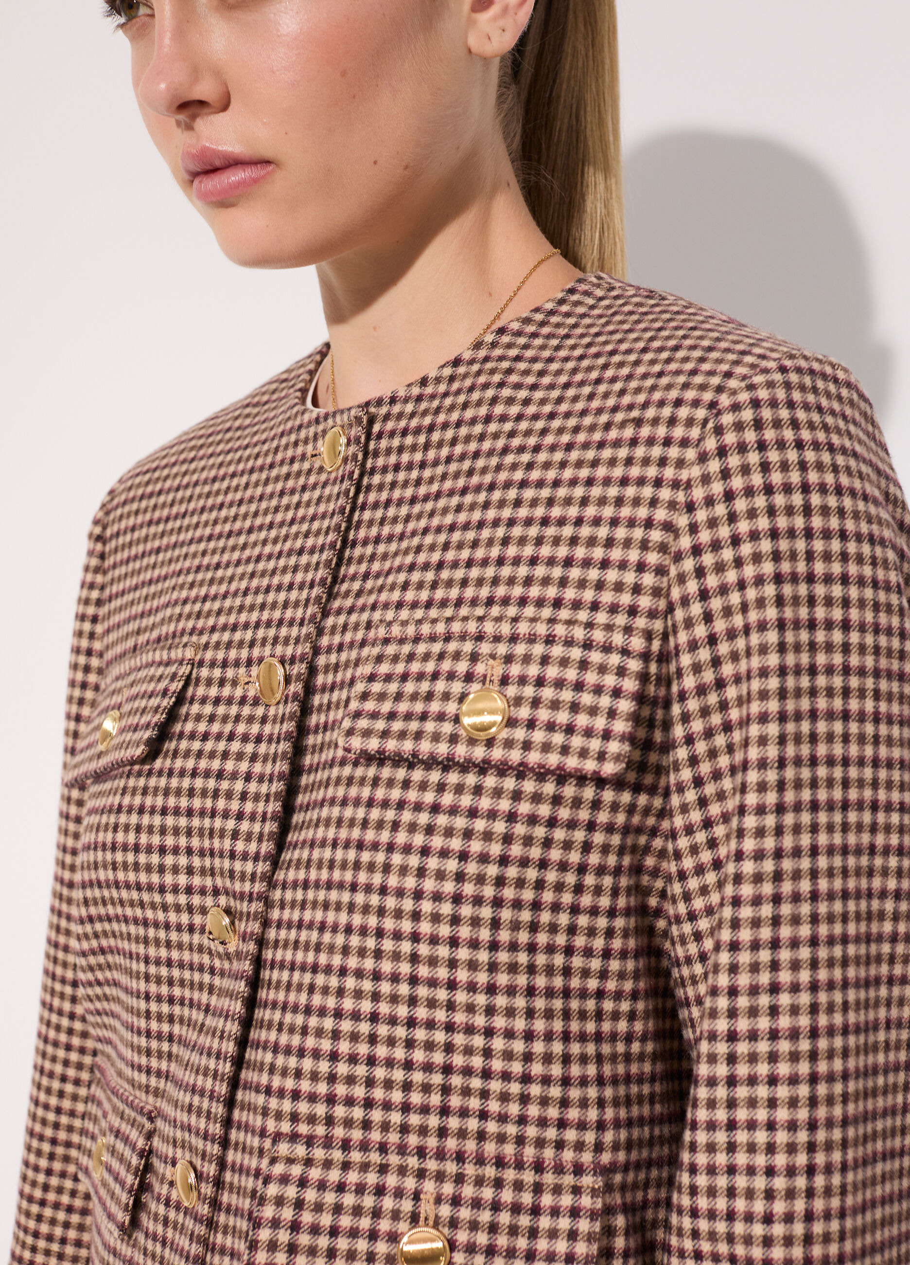 Cappotto corto in misto lana a quadri donna_3