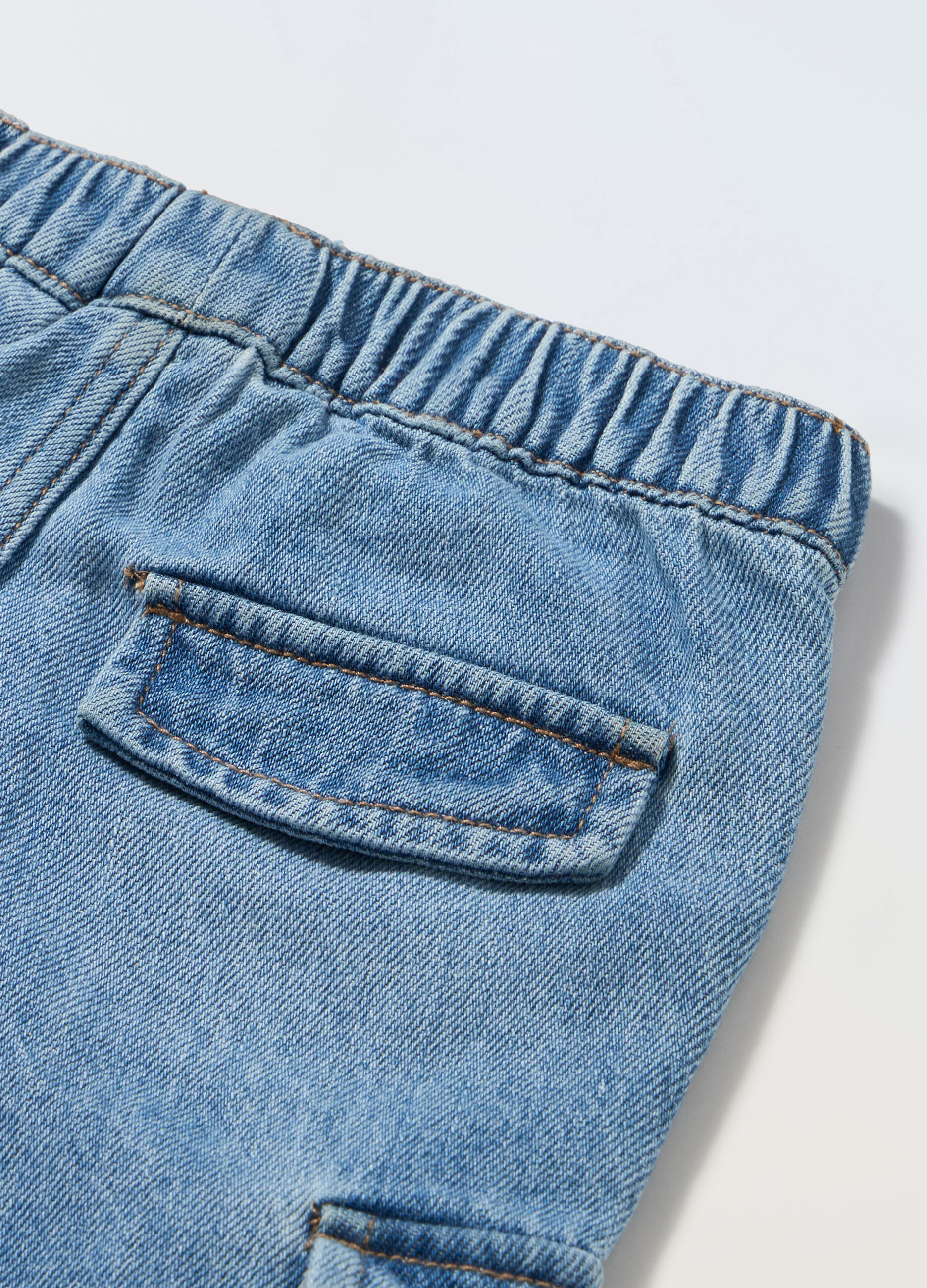 Pantaloni cargo in denim di misto cotone neonato_1