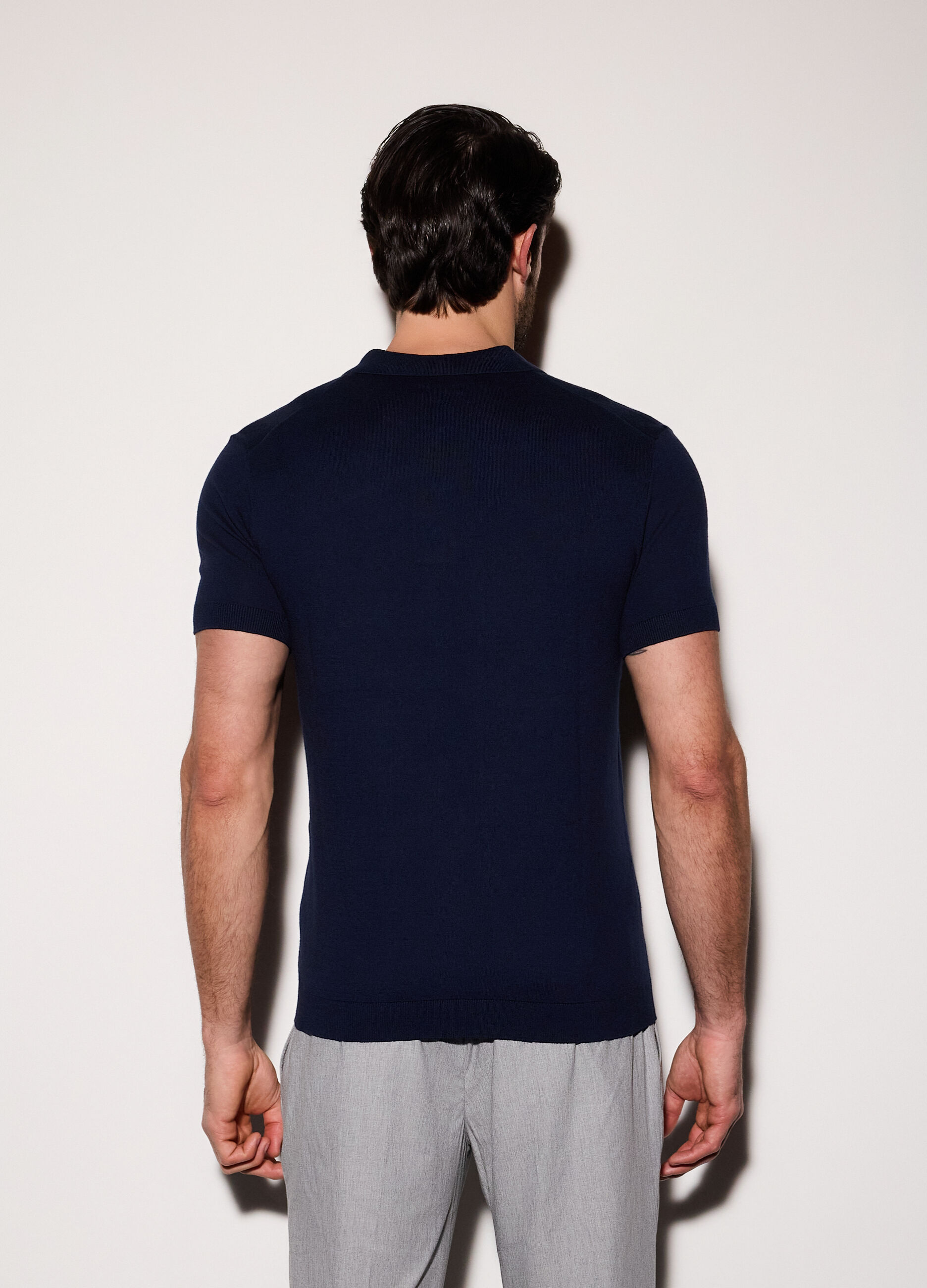 Polo a maniche corte in cotone e seta uomo_1