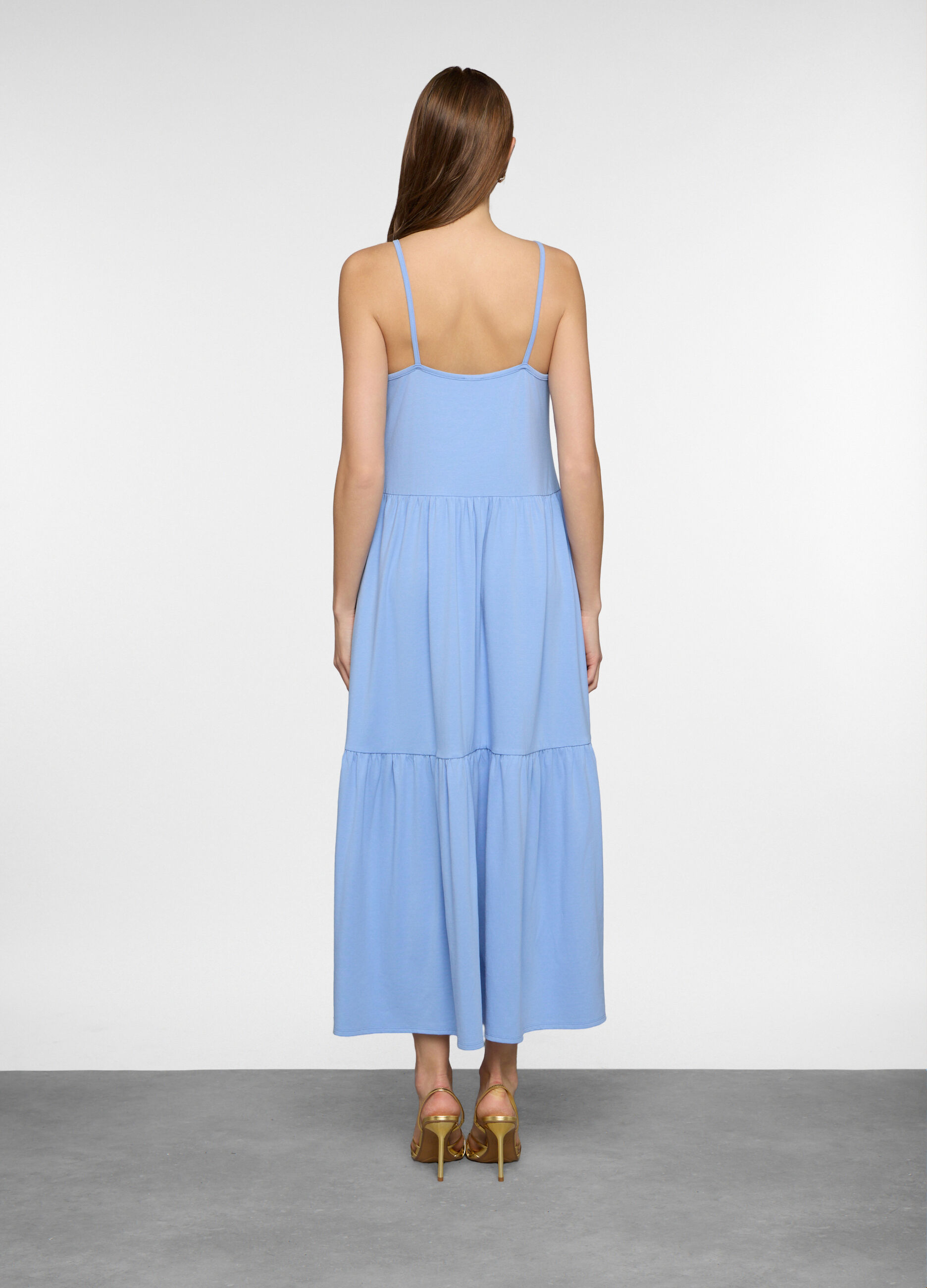 Abito lungo a balze in jersey stretch donna_1