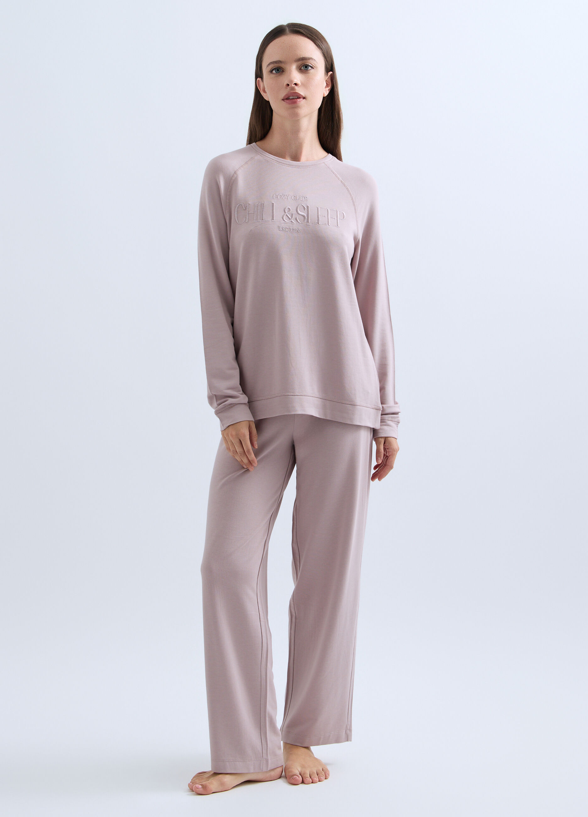 Set pigiama lungo in felpa di viscosa stretch donna_0