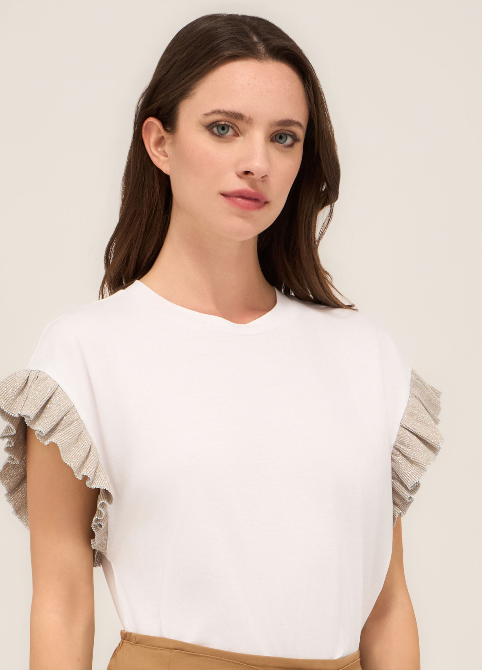 T-shirt in cotone con rouches donna_2