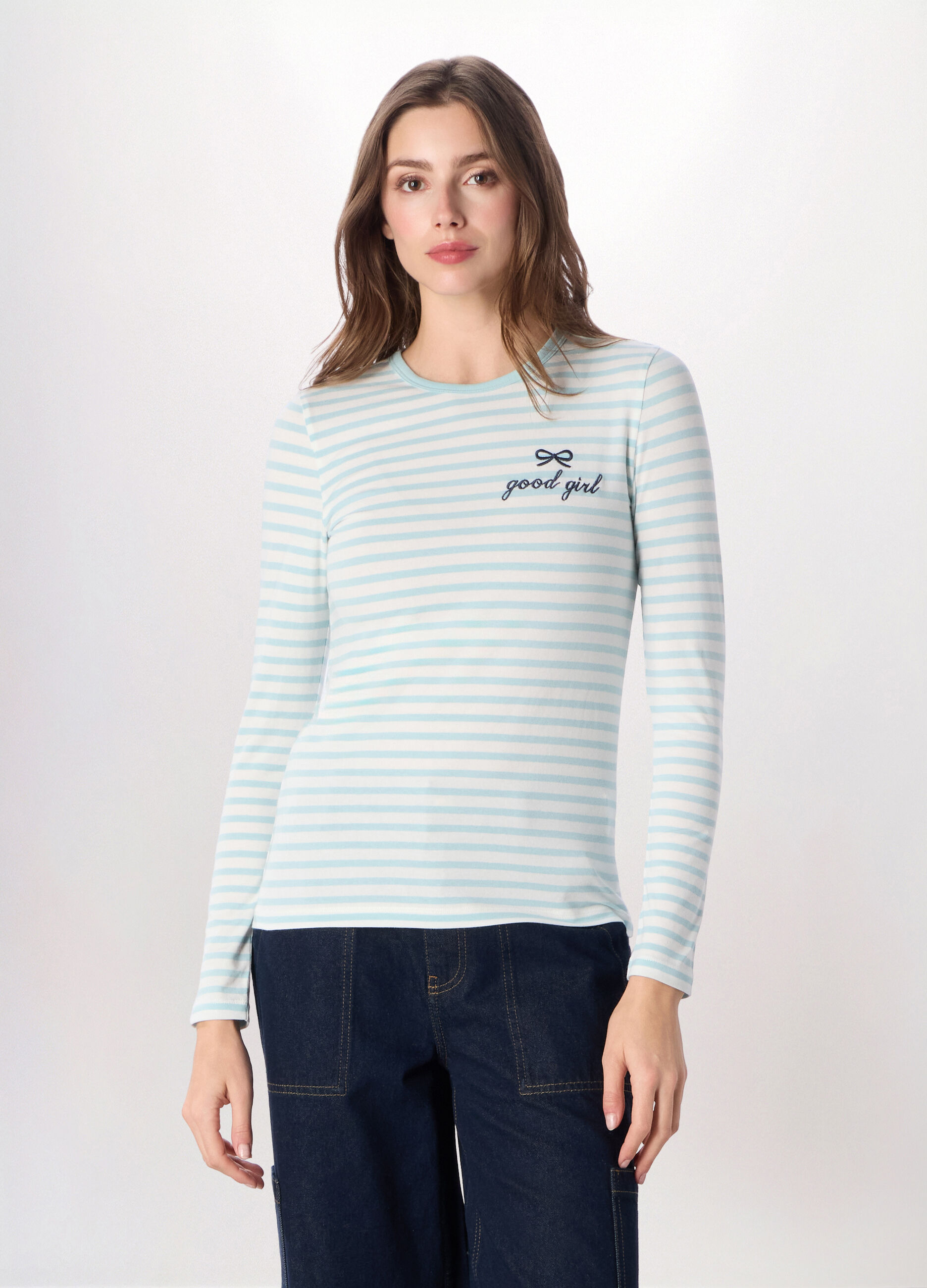 T-shirt in jersey di cotone stretch donna_0