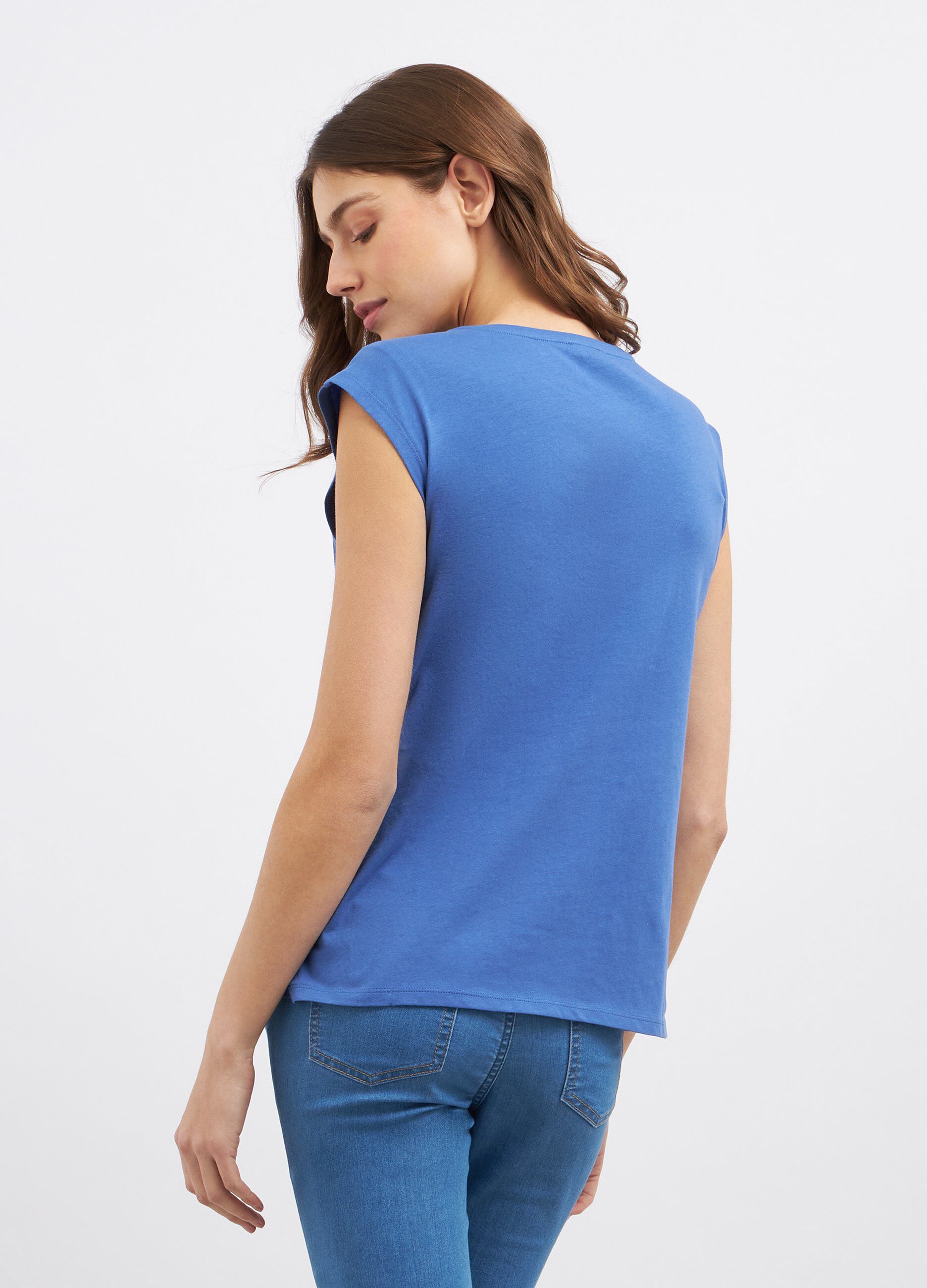 T-shirt smanicata in puro cotone con strass donna_1