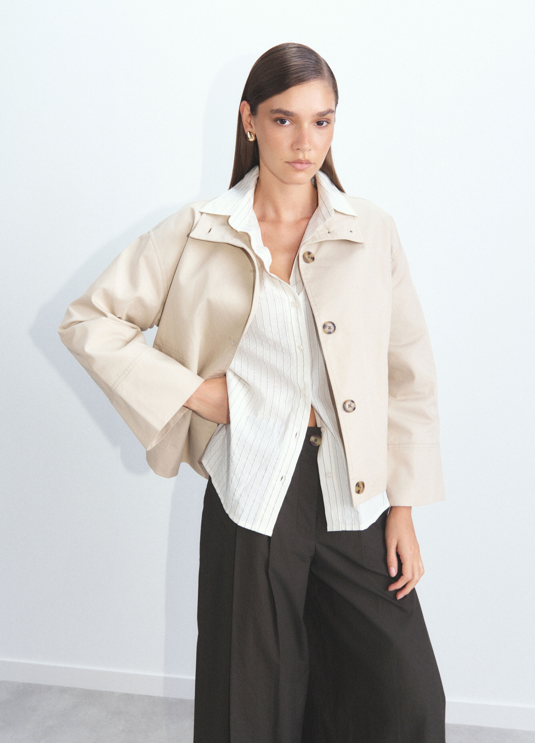 Camicia Fit Over con colletto alla francese Dobby di cotone misto lyocell donna_2