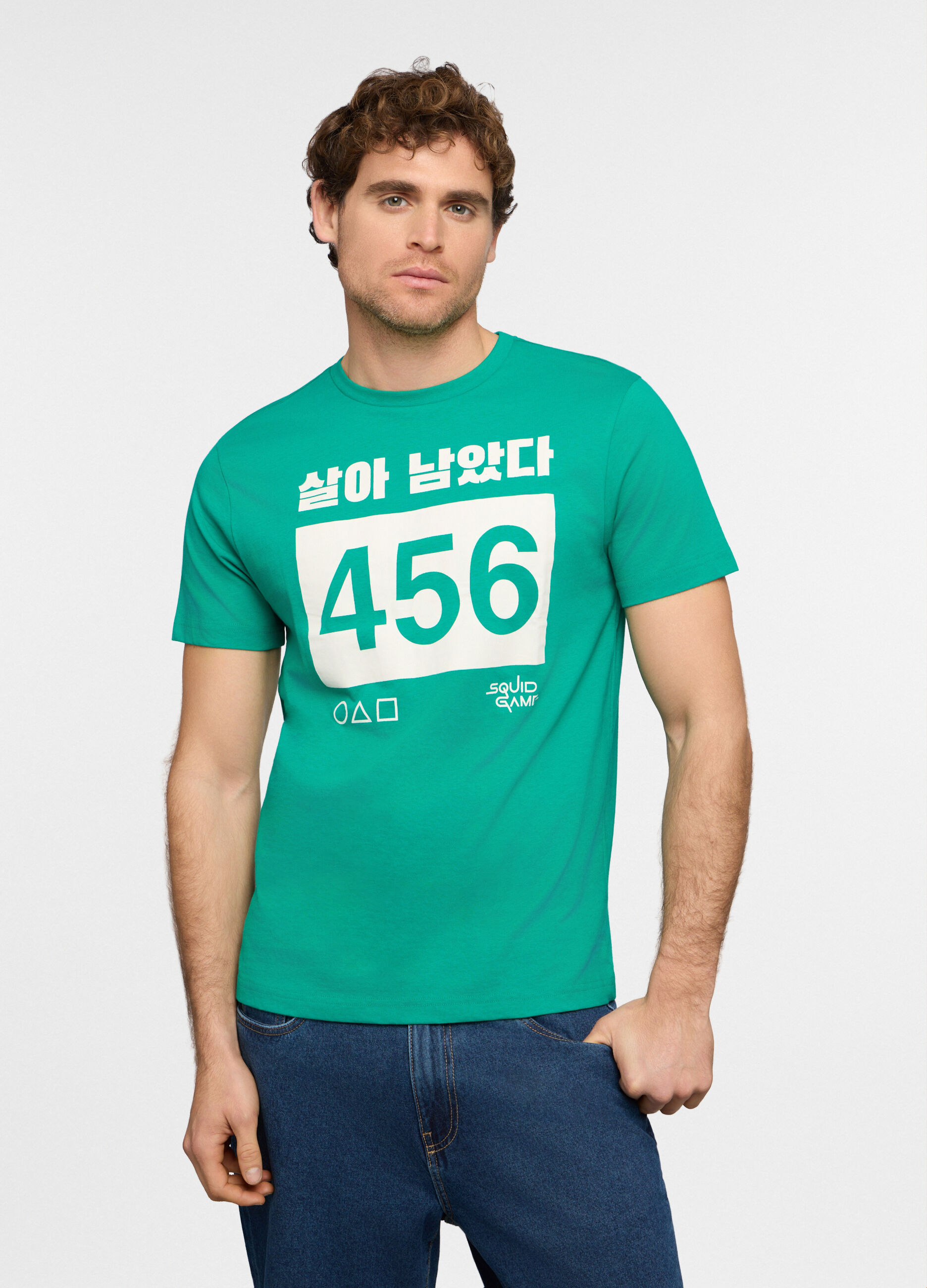 T-shirt girocollo con stampa Squid Game uomo_0