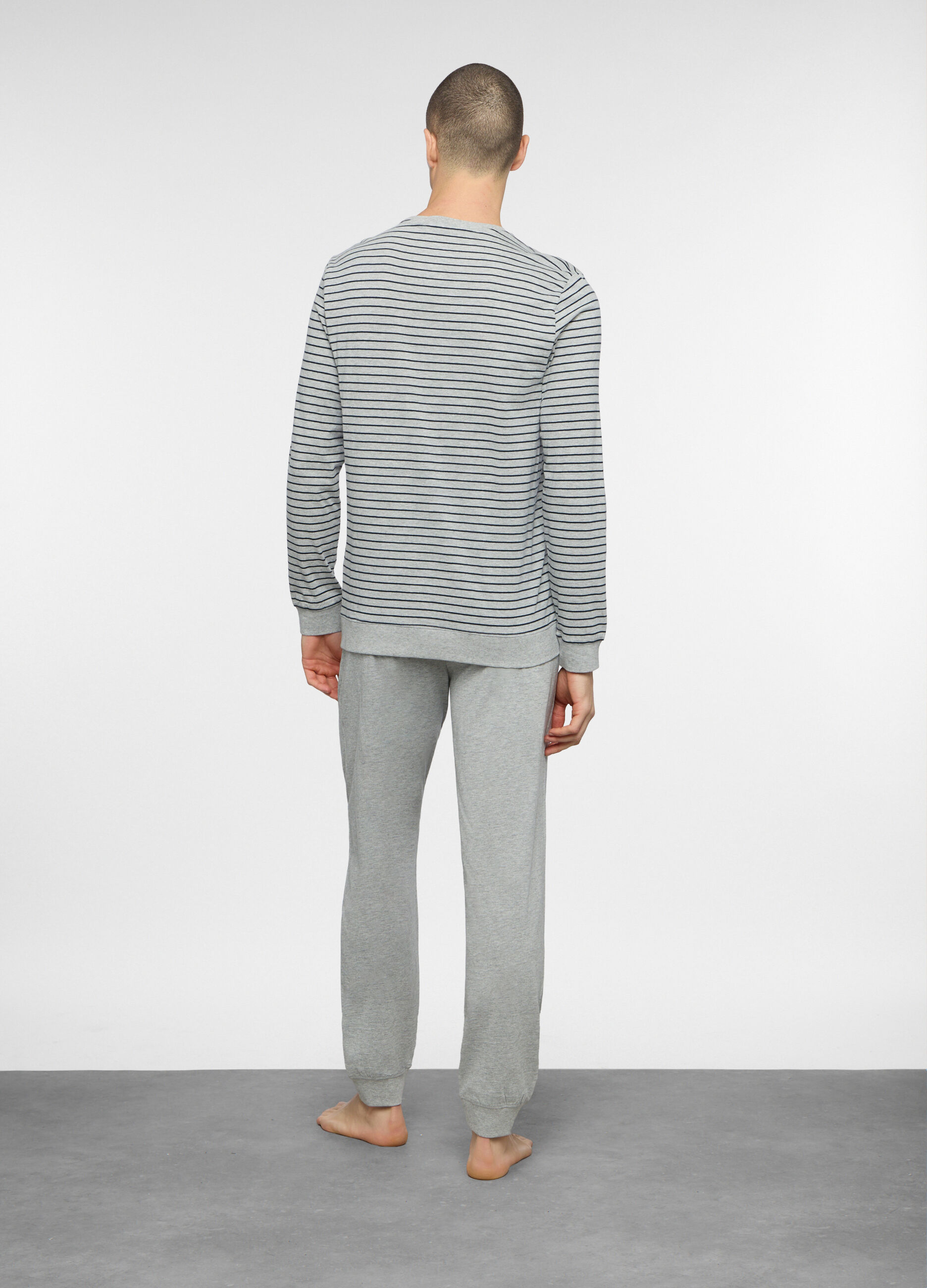 Pigiama lungo in cotone a righe uomo_1