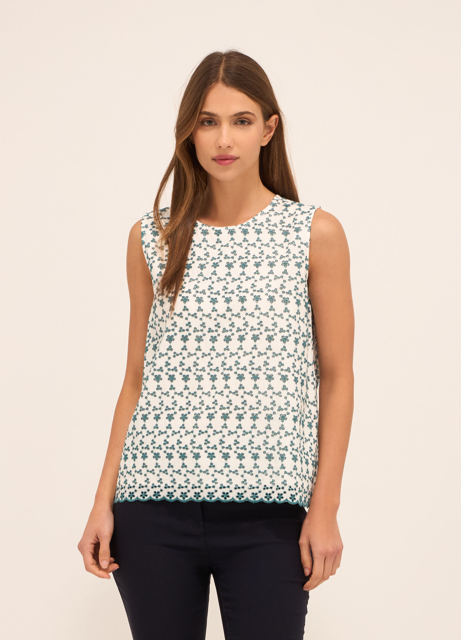 Blusa smanicata in puro cotone donna_0