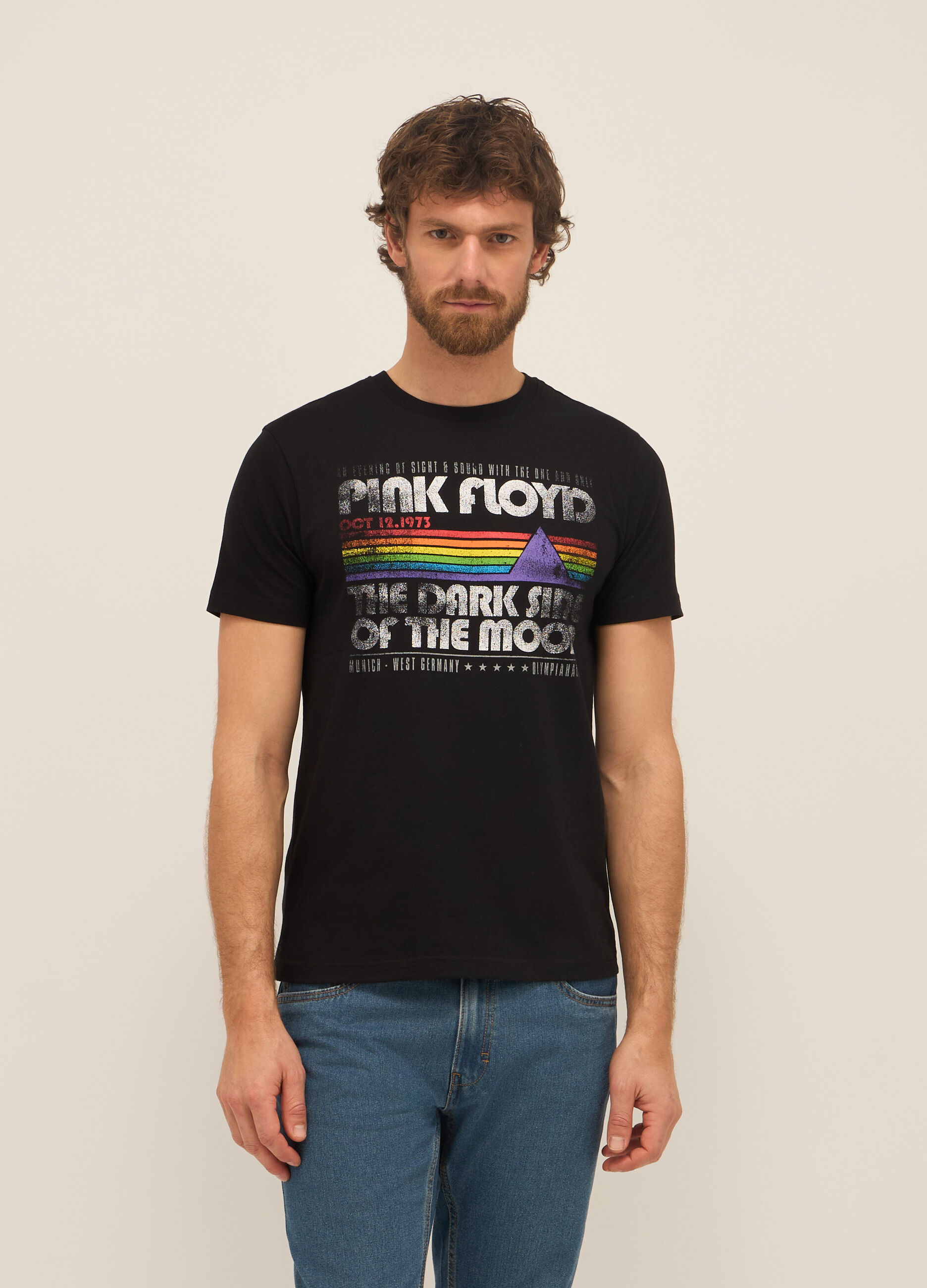 T-shirt girocollo in puro cotone con stampa uomo_0