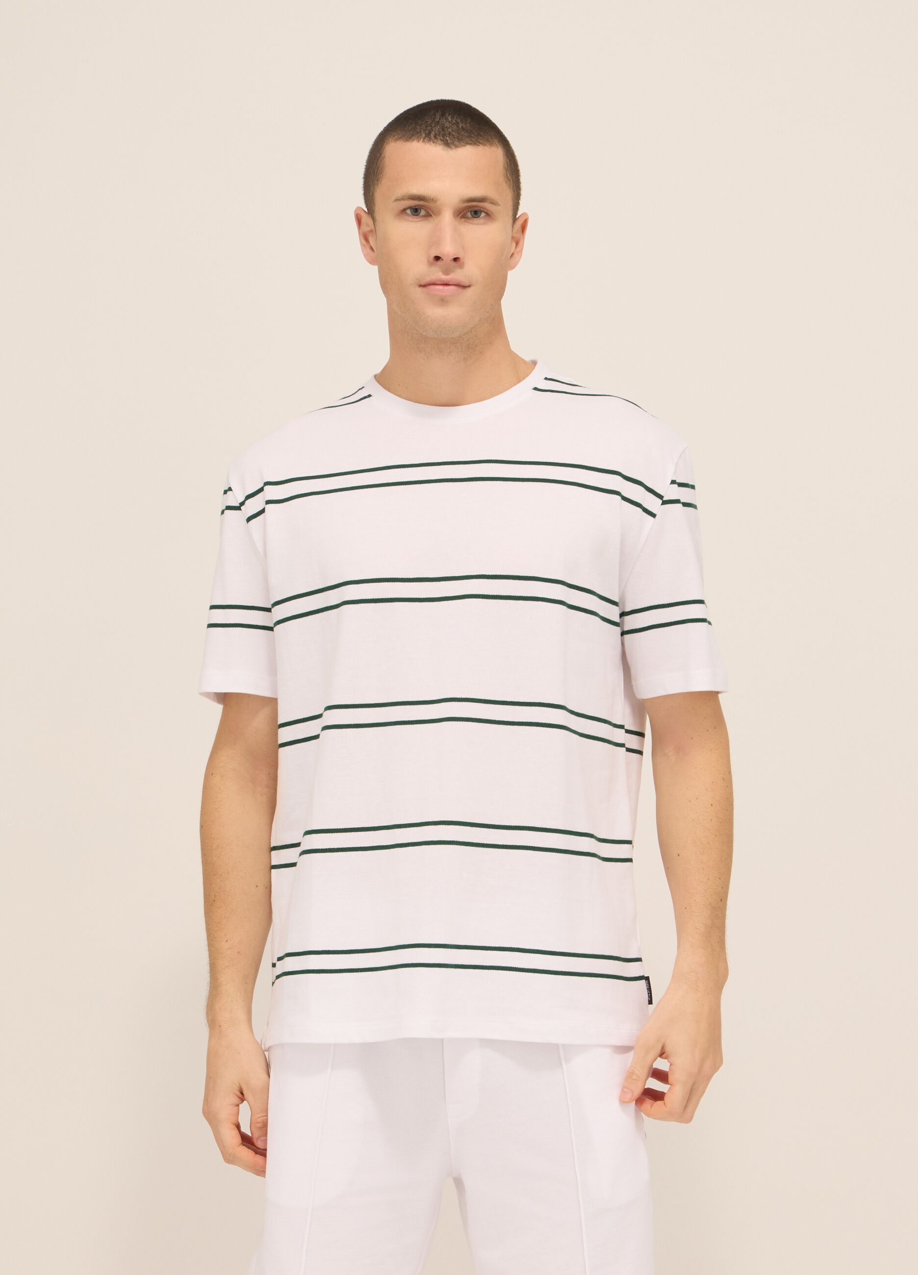 T-shirt in piquet di cotone a righe uomo_0