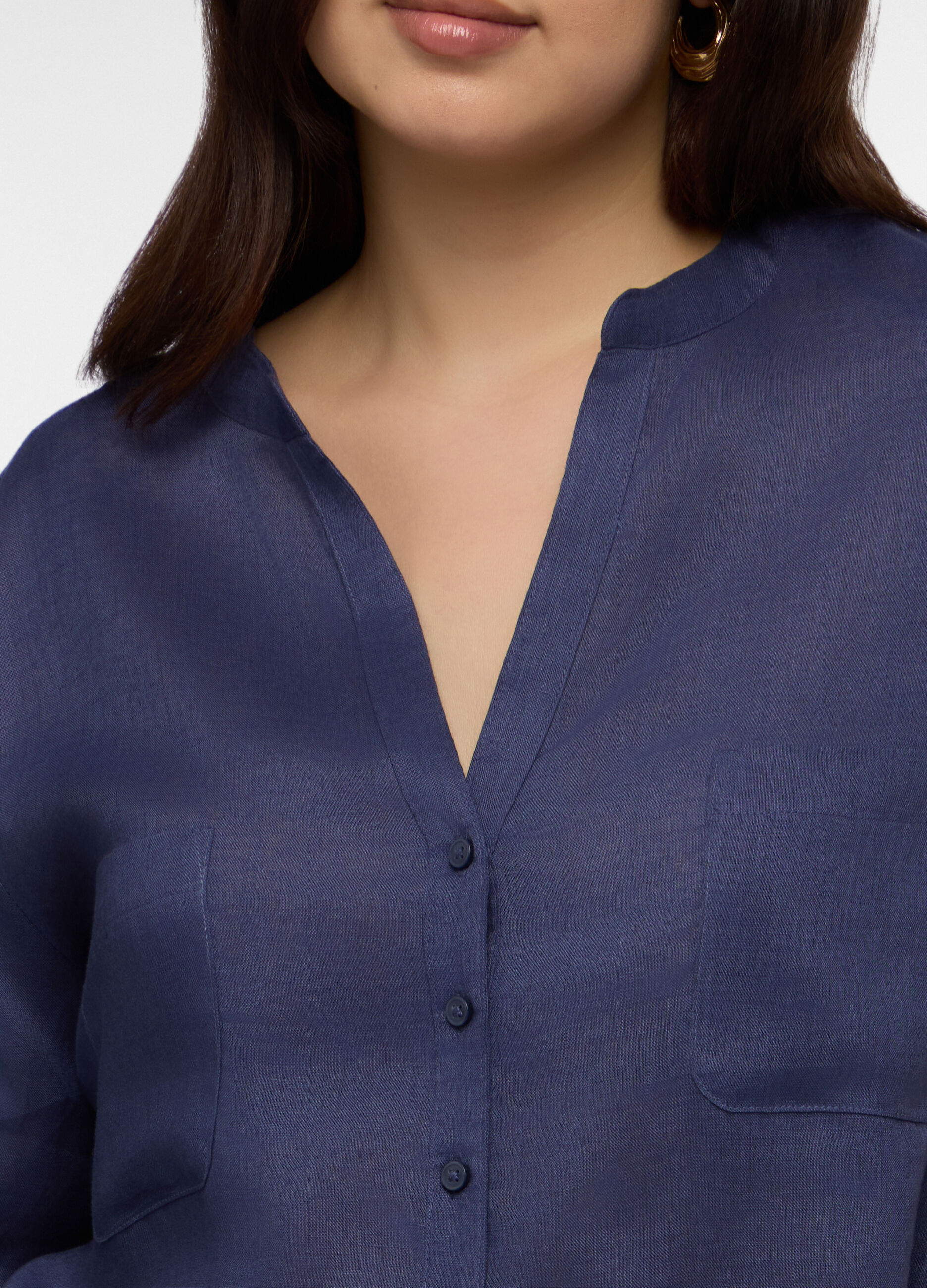 Camicia Fit Regular con scollo a V in puro lino donna curvy_2