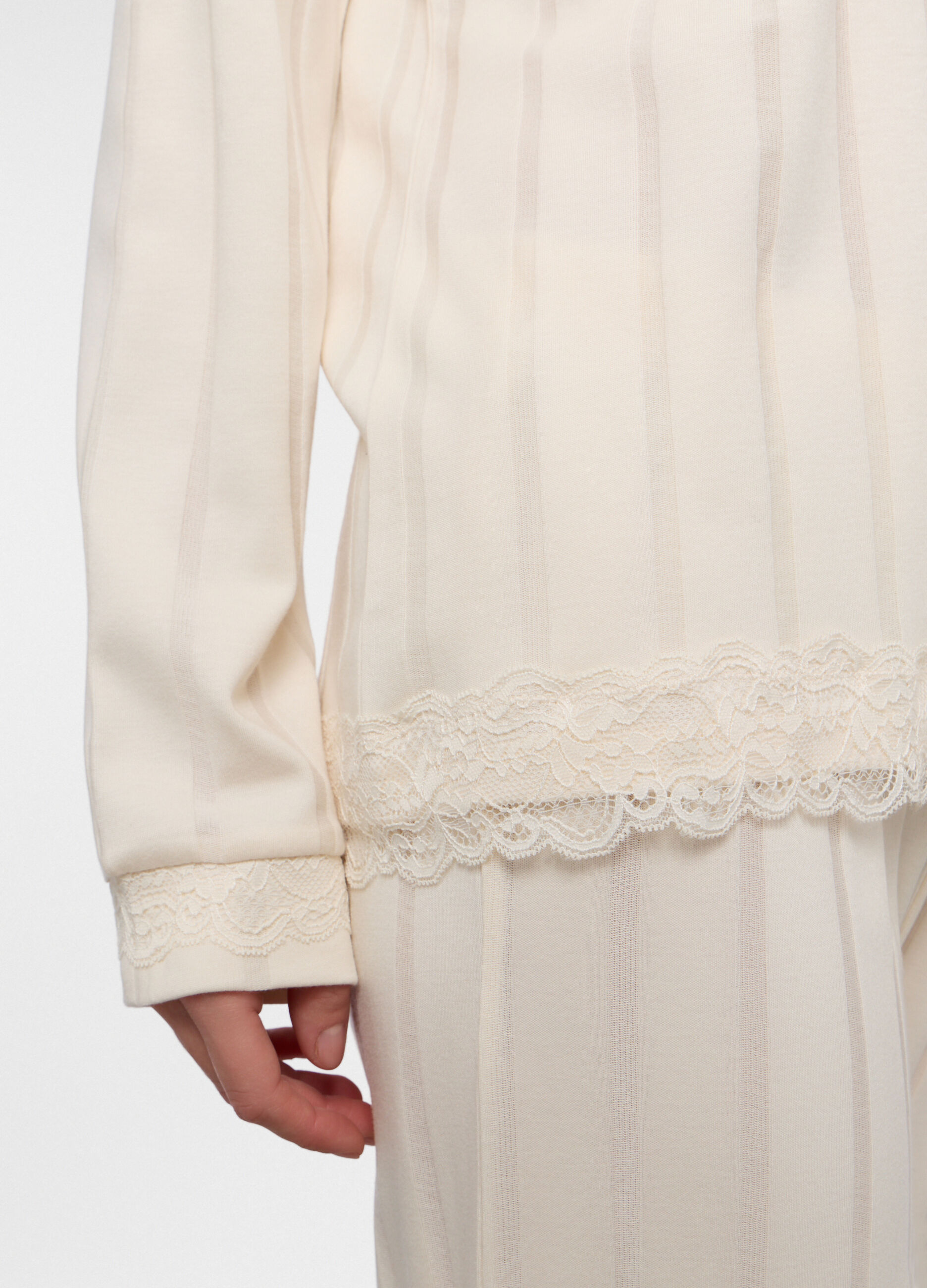 Pigiama lungo a coste misto cotone donna_2