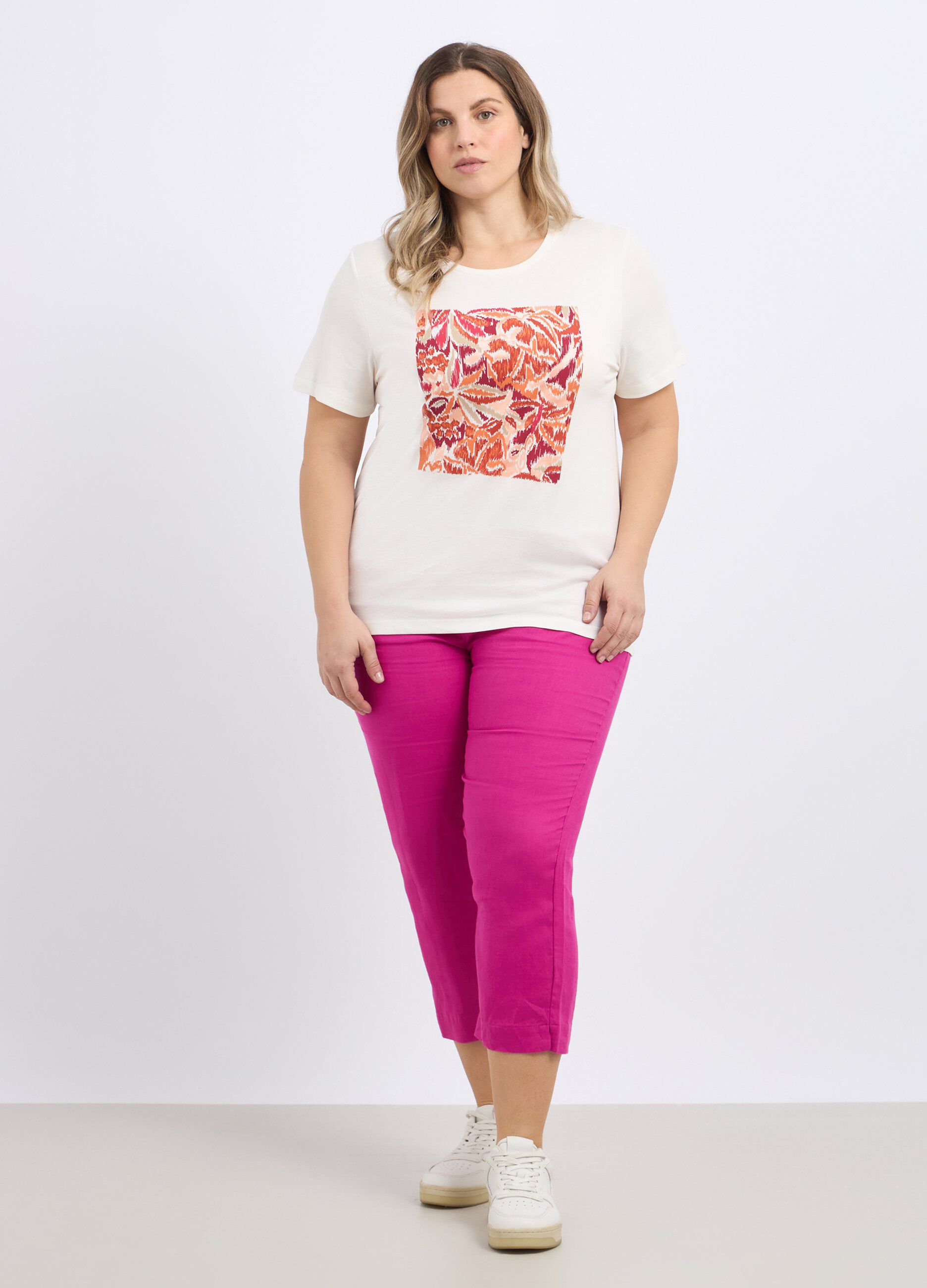 Pantaloni capri in puro lino donna curvy_0