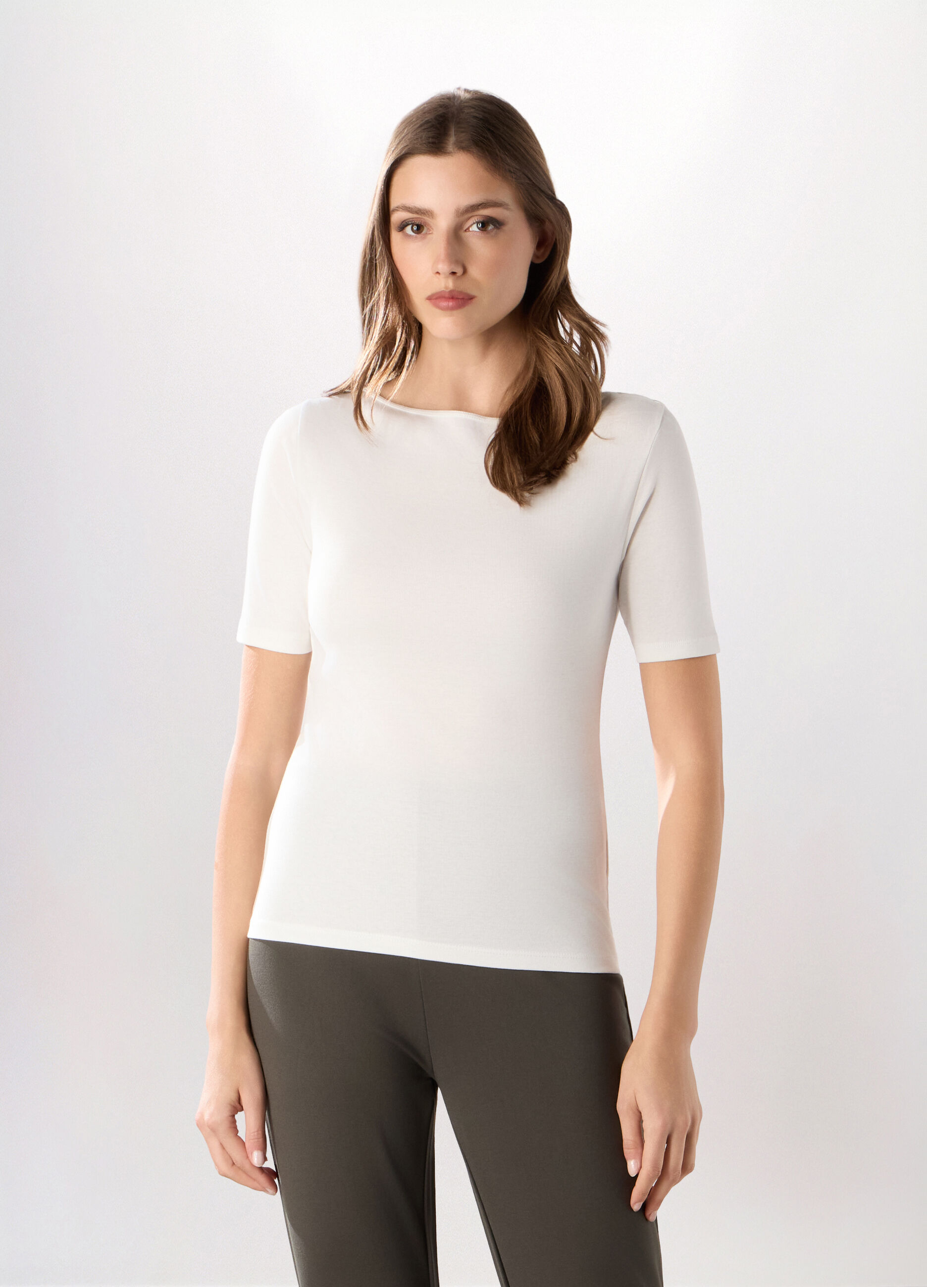 T-shirt a manica corta in puro cotone donna_0