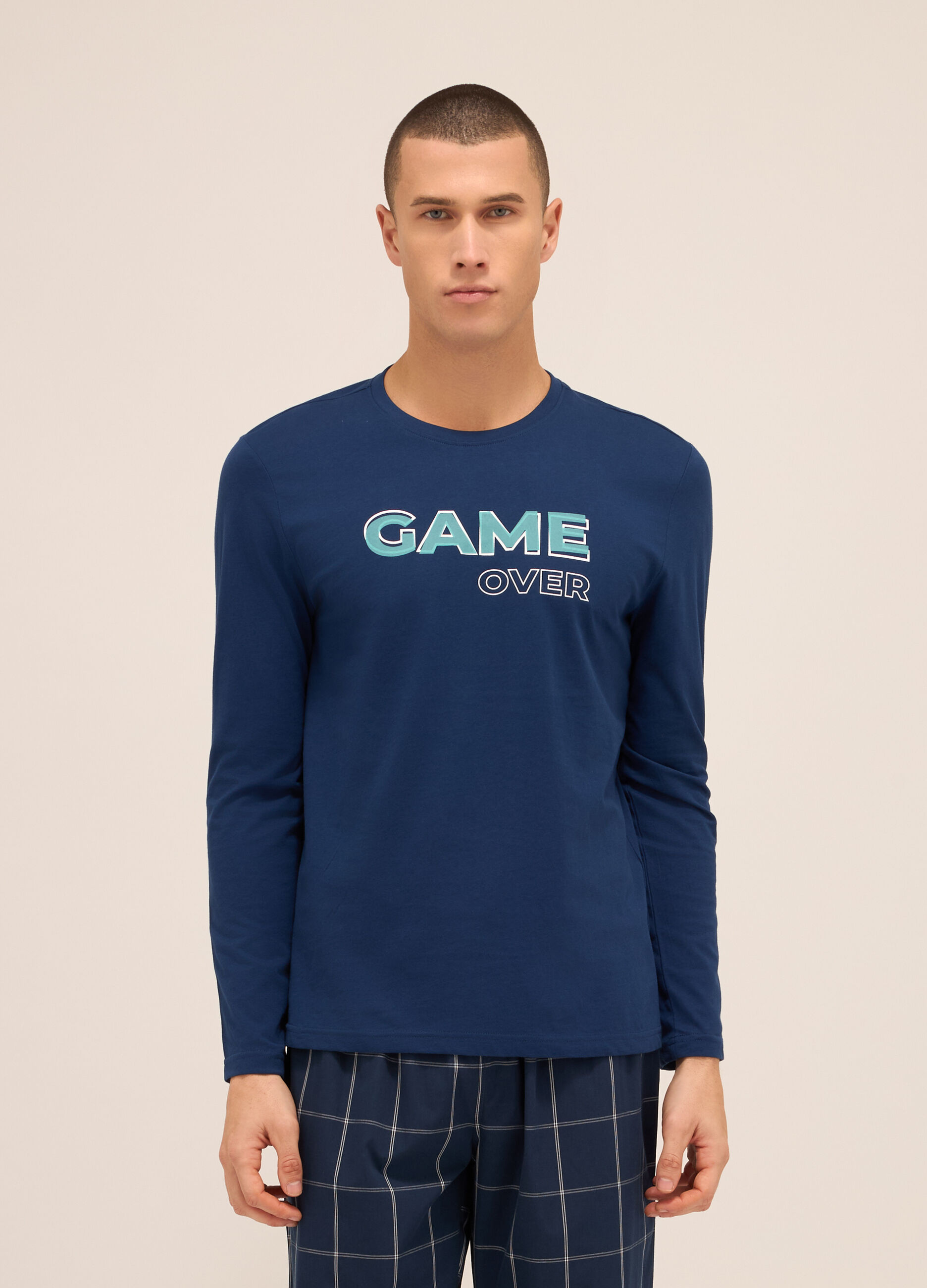T-shirt pigiama a maniche lunghe con stampa uomo_0
