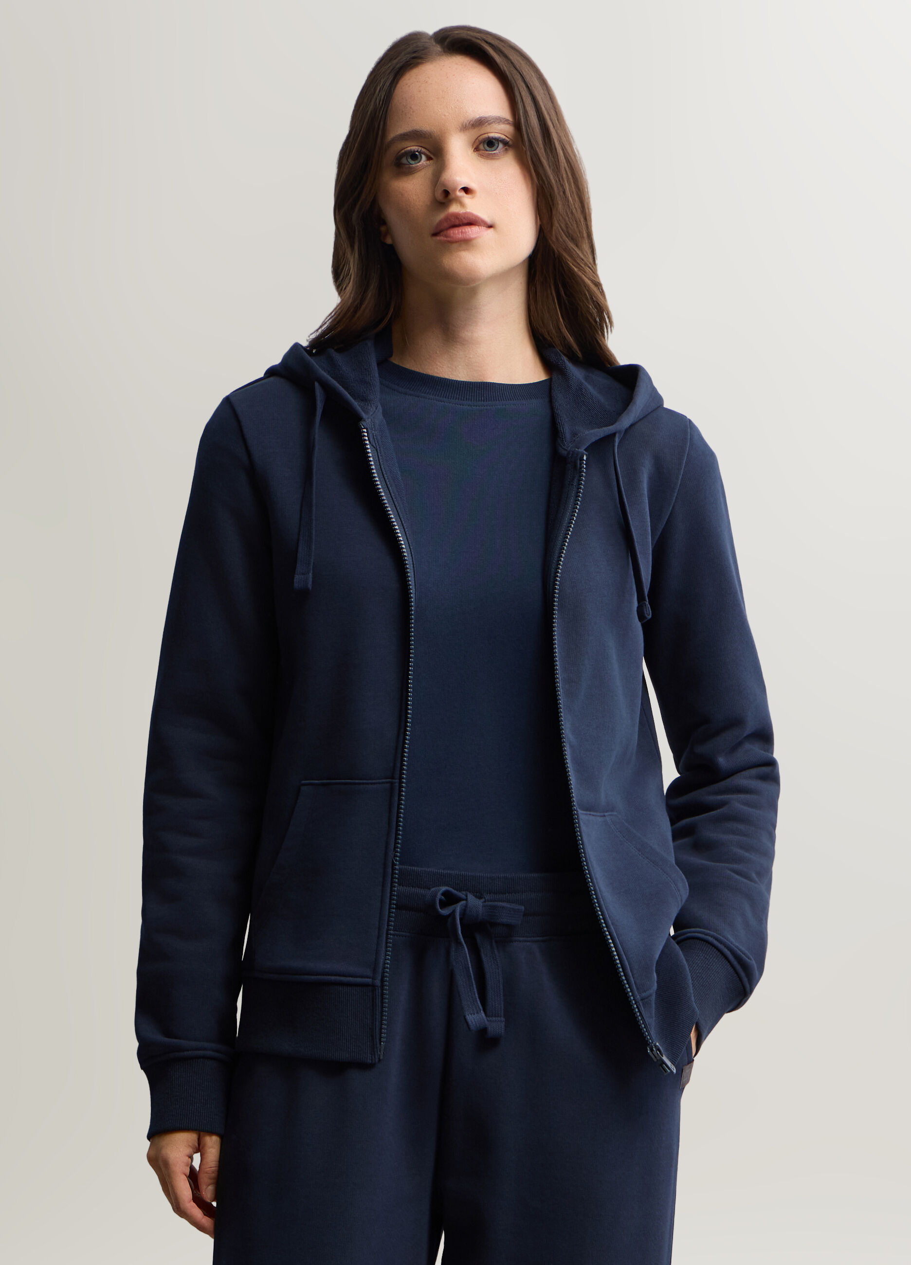 Felpa con cappuccio misto cotone garzato donna_0
