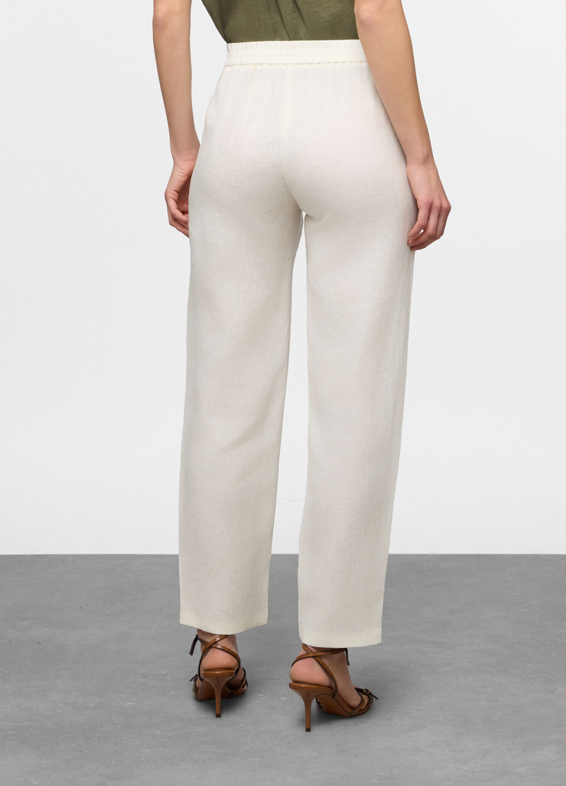 Pantaloni fit regular in puro lino donna_1