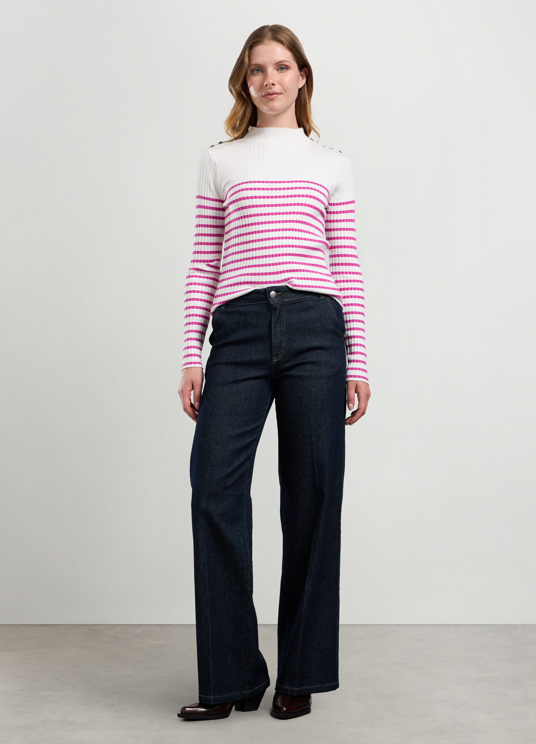 Pantaloni in denim di cotone stretch wide leg donna_0