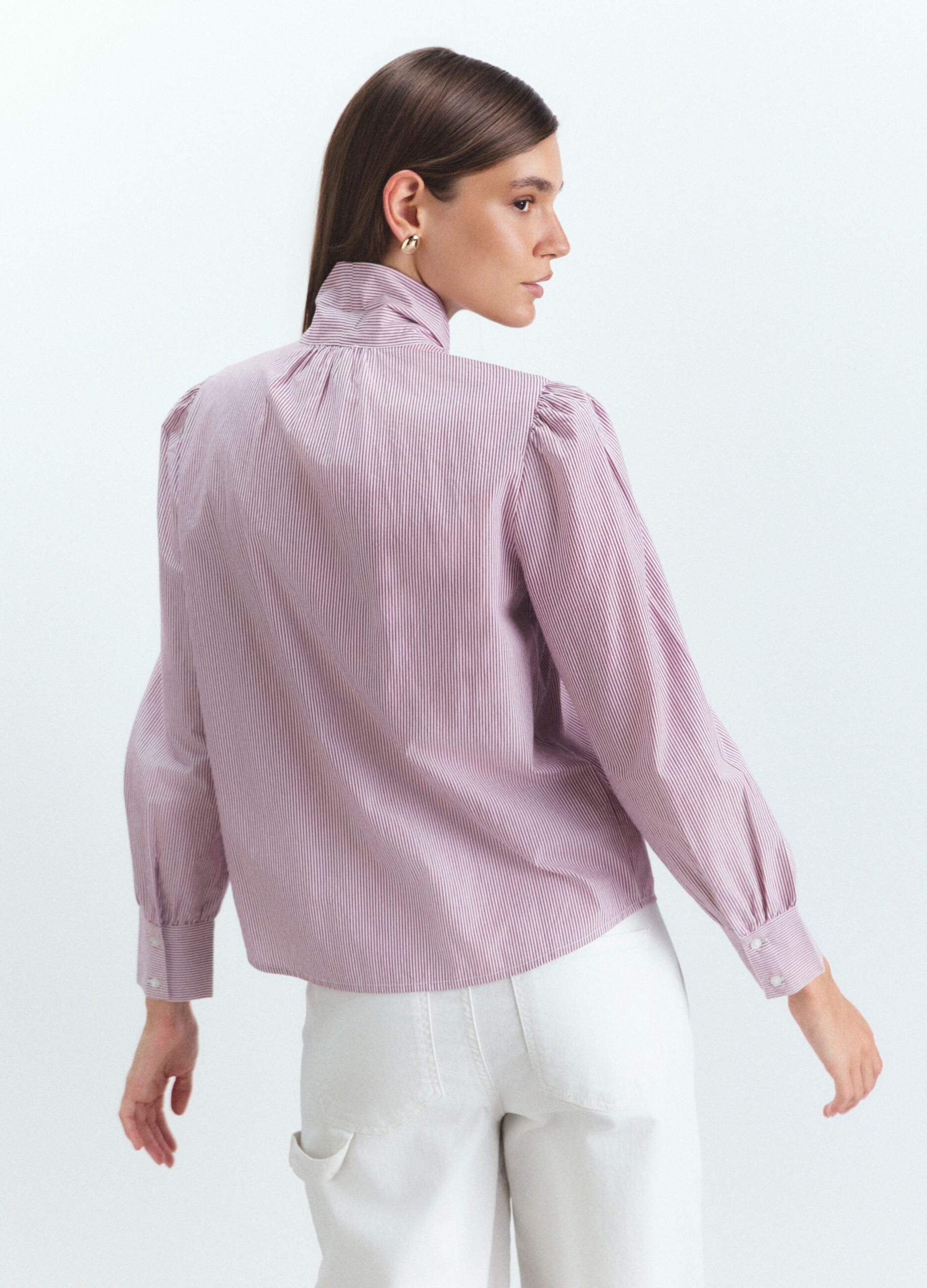 Camicia Fit Over con fiocco in puro cotone donna _2