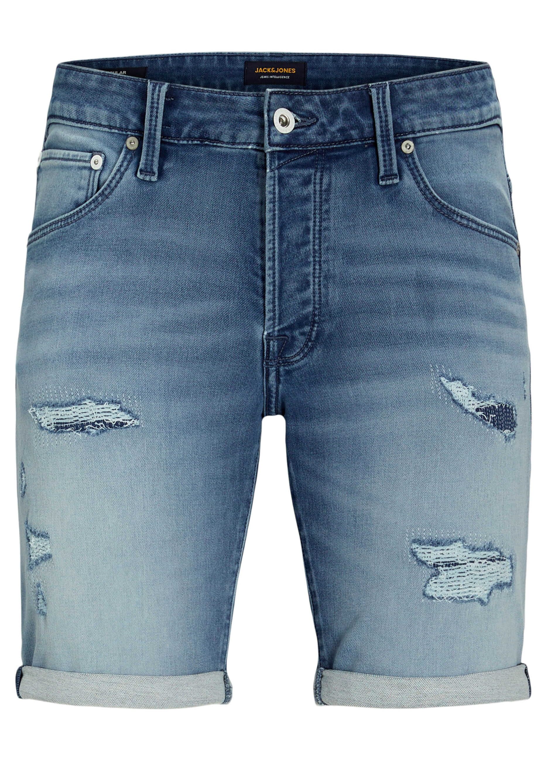 Short regular fit in denim con rotture uomo_0