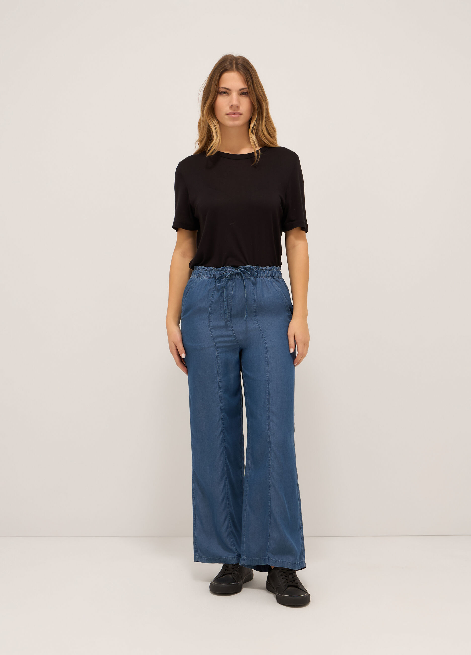 Pantaloni wide leg in pura lyocell donna_0