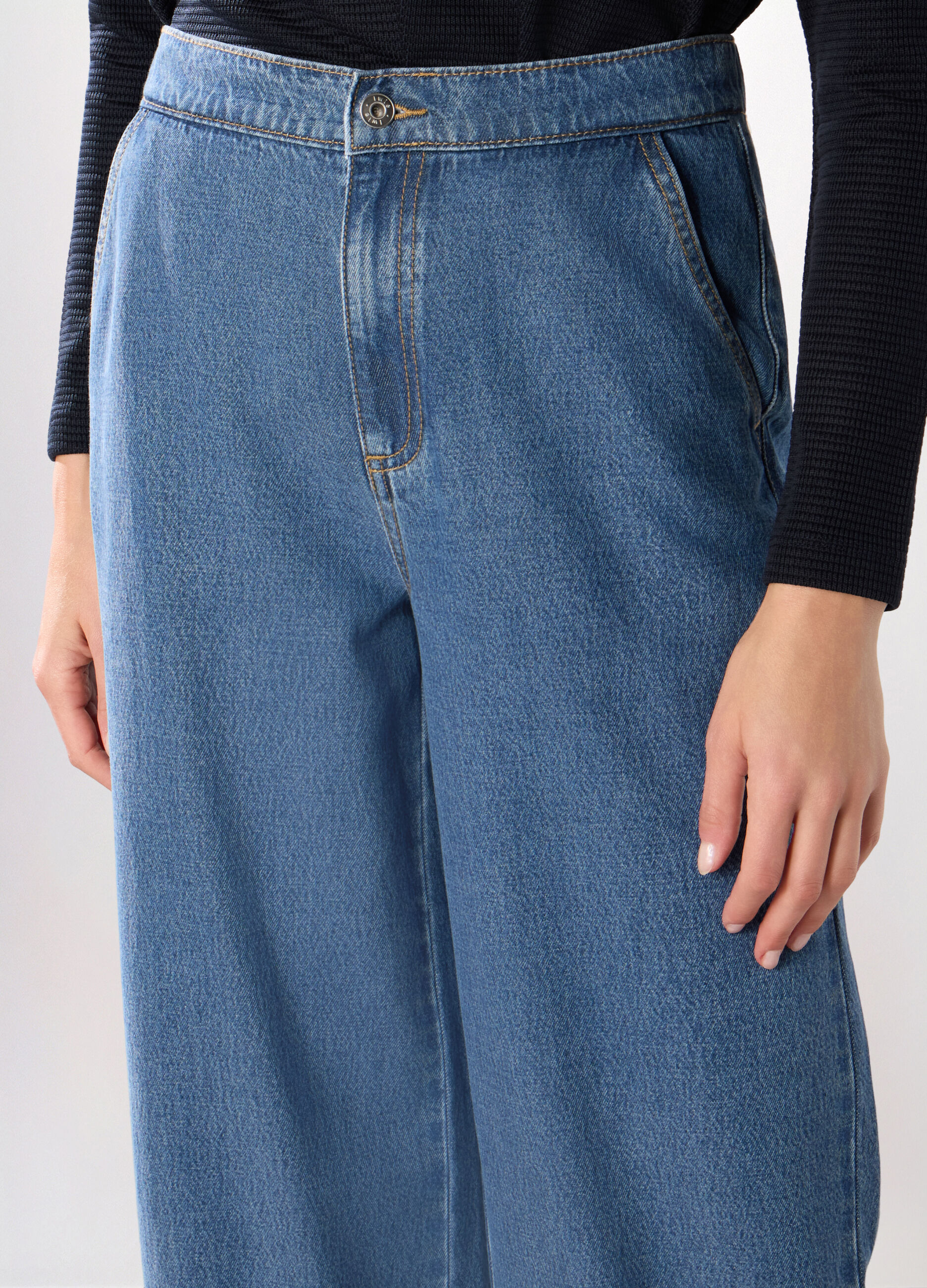 Jeans wide leg in denim di cotone donna_2