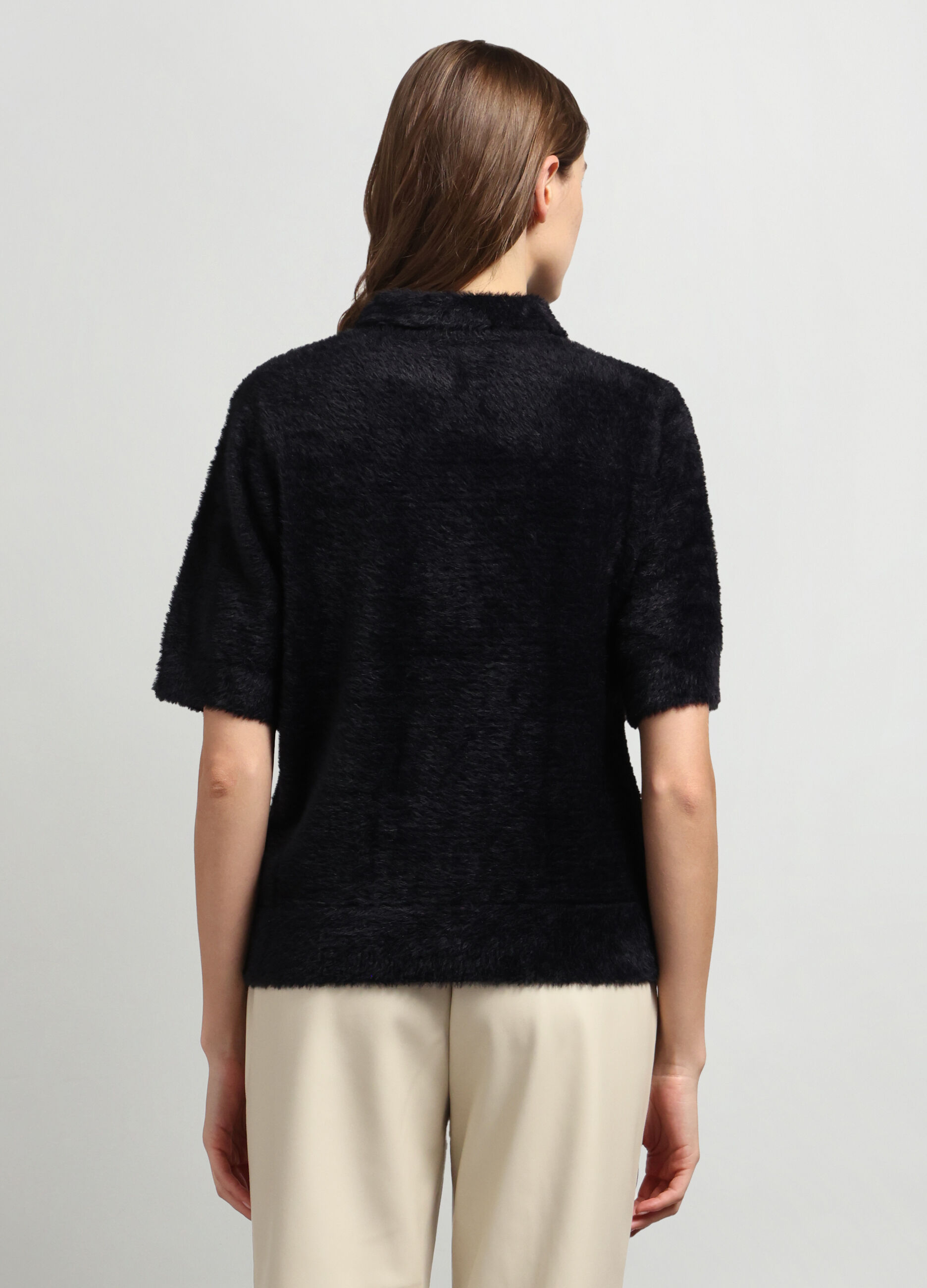 Polo tricot effetto eco fur donna_1