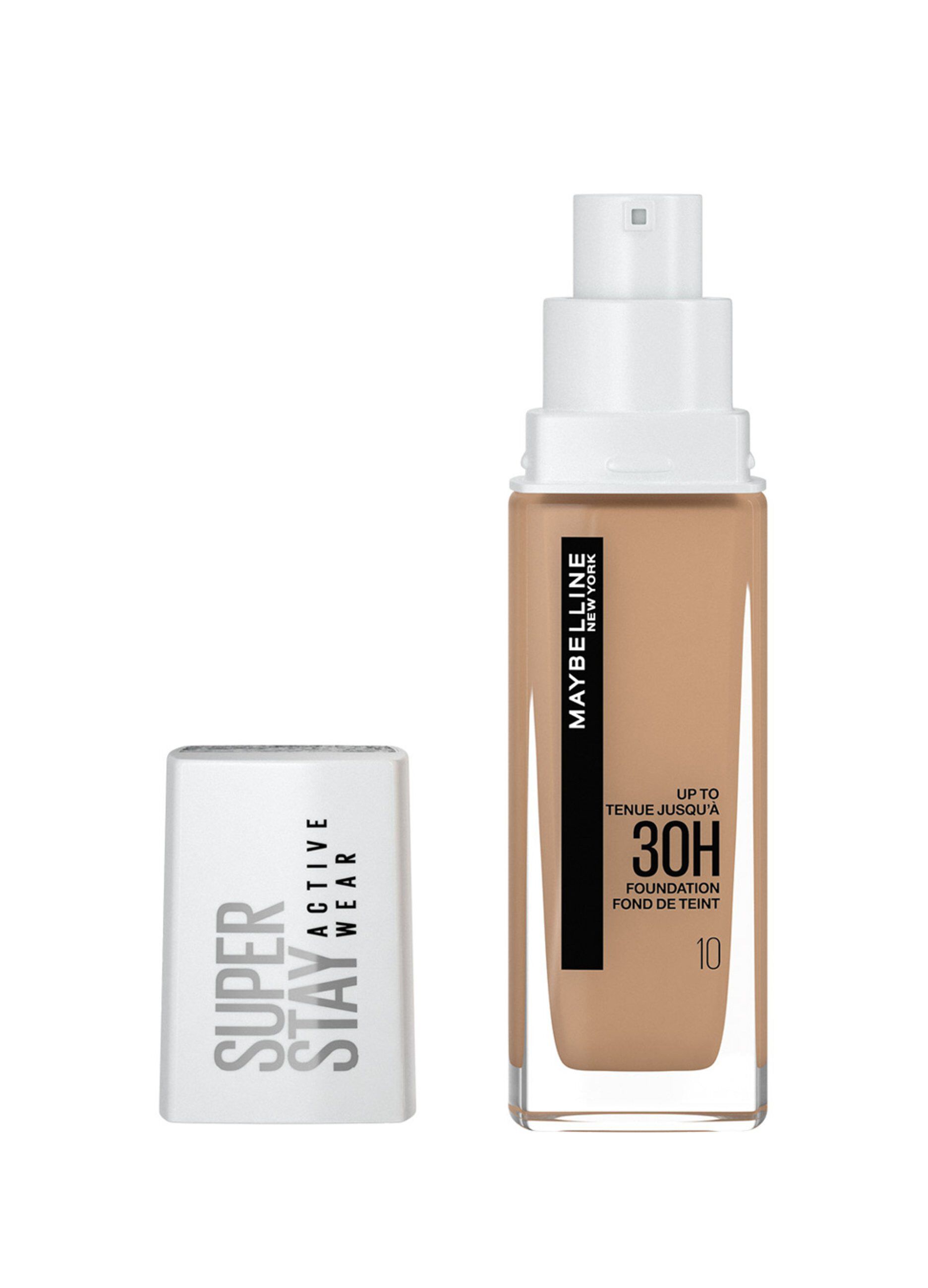 Maybelline New York Fondotinta Liquido SuperStay 30H Active Wear, Alta coprenza e lunghissima tenuta senza effetto maschera, Ivory (10), 30 ml.