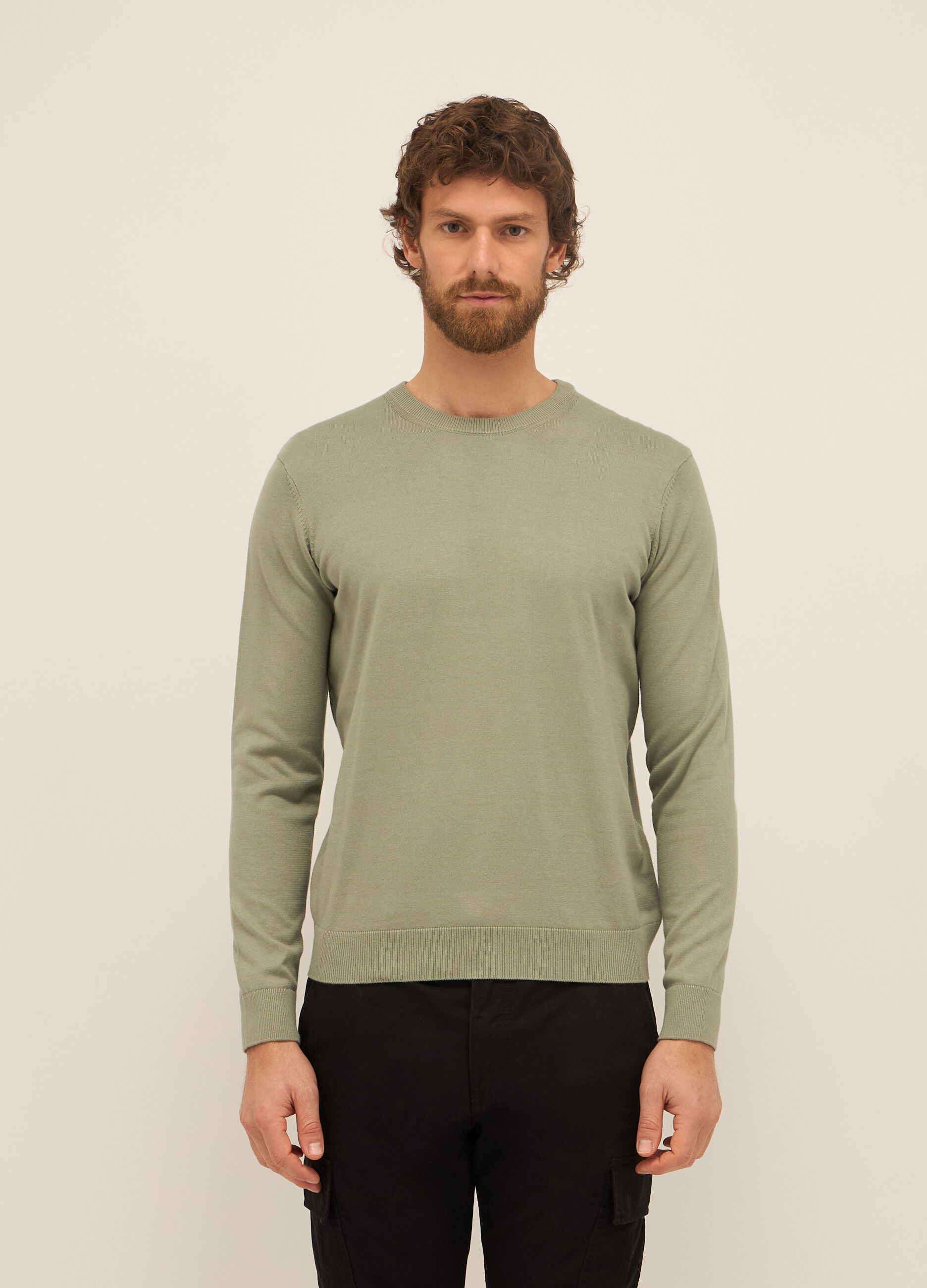 Maglione girocollo in puro cotone maglia rasata uomo