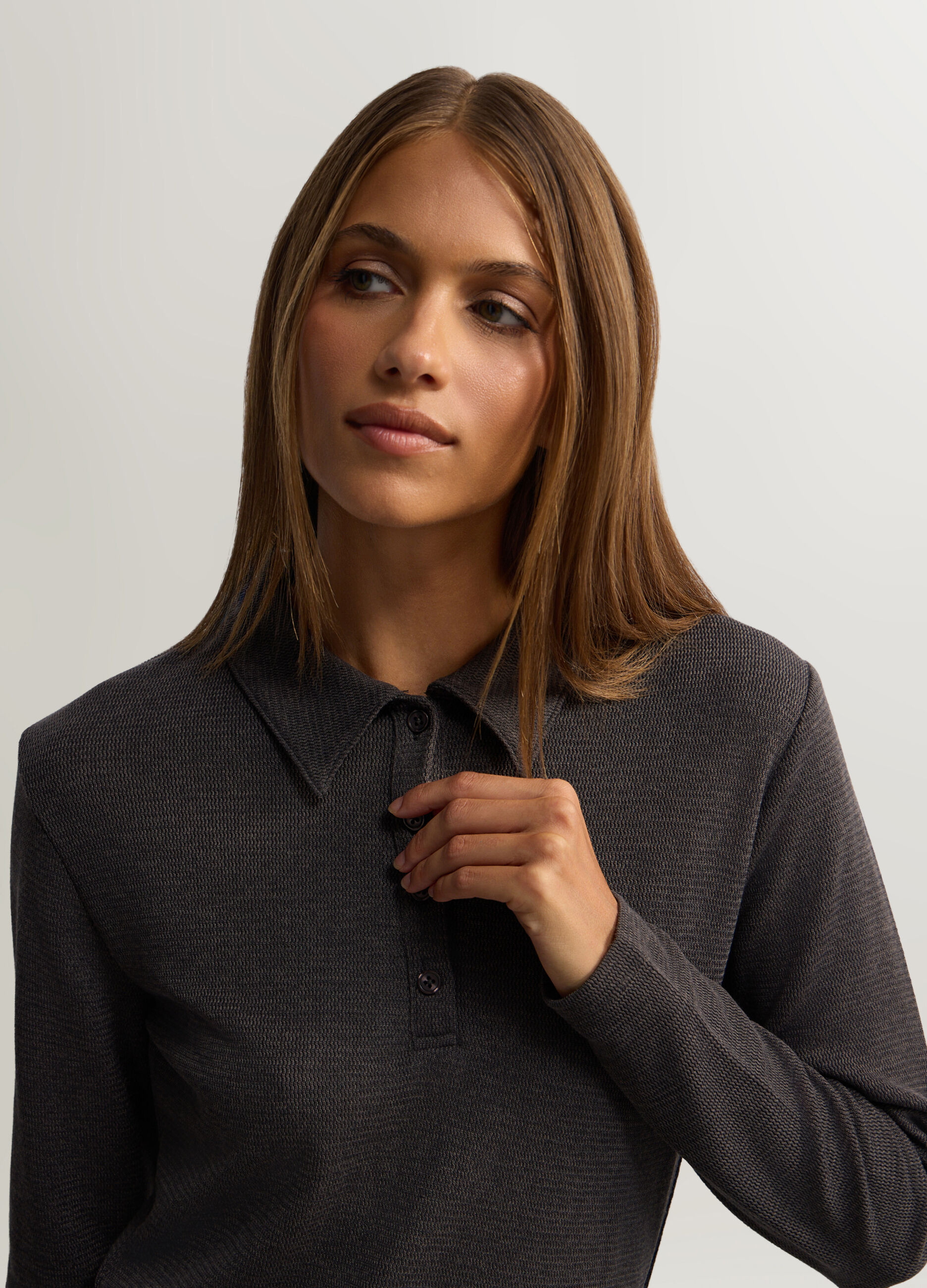 Polo jacquard in costina stretch donna_2
