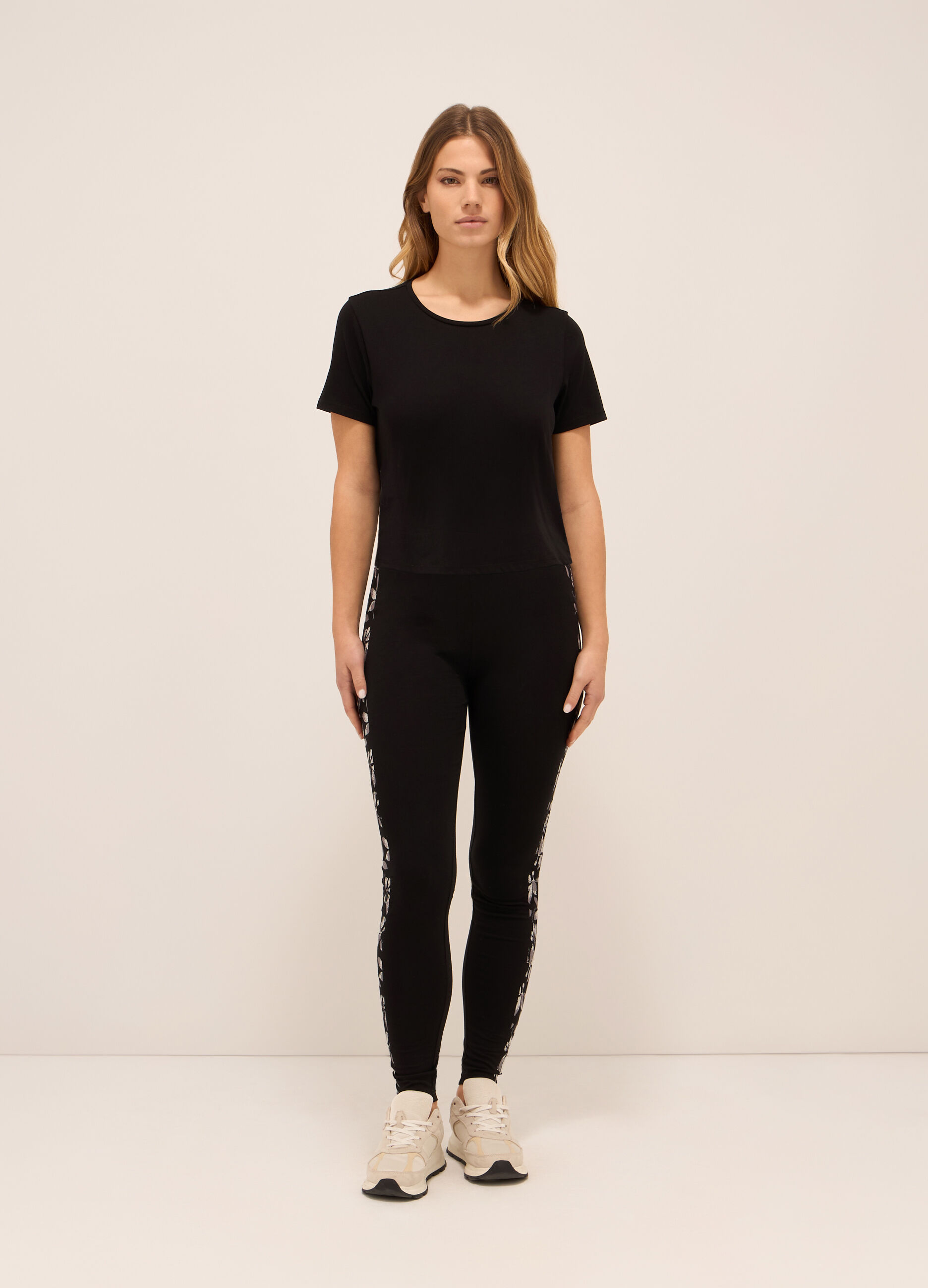 Leggings fitness in jersey di cotone stretch donna_0