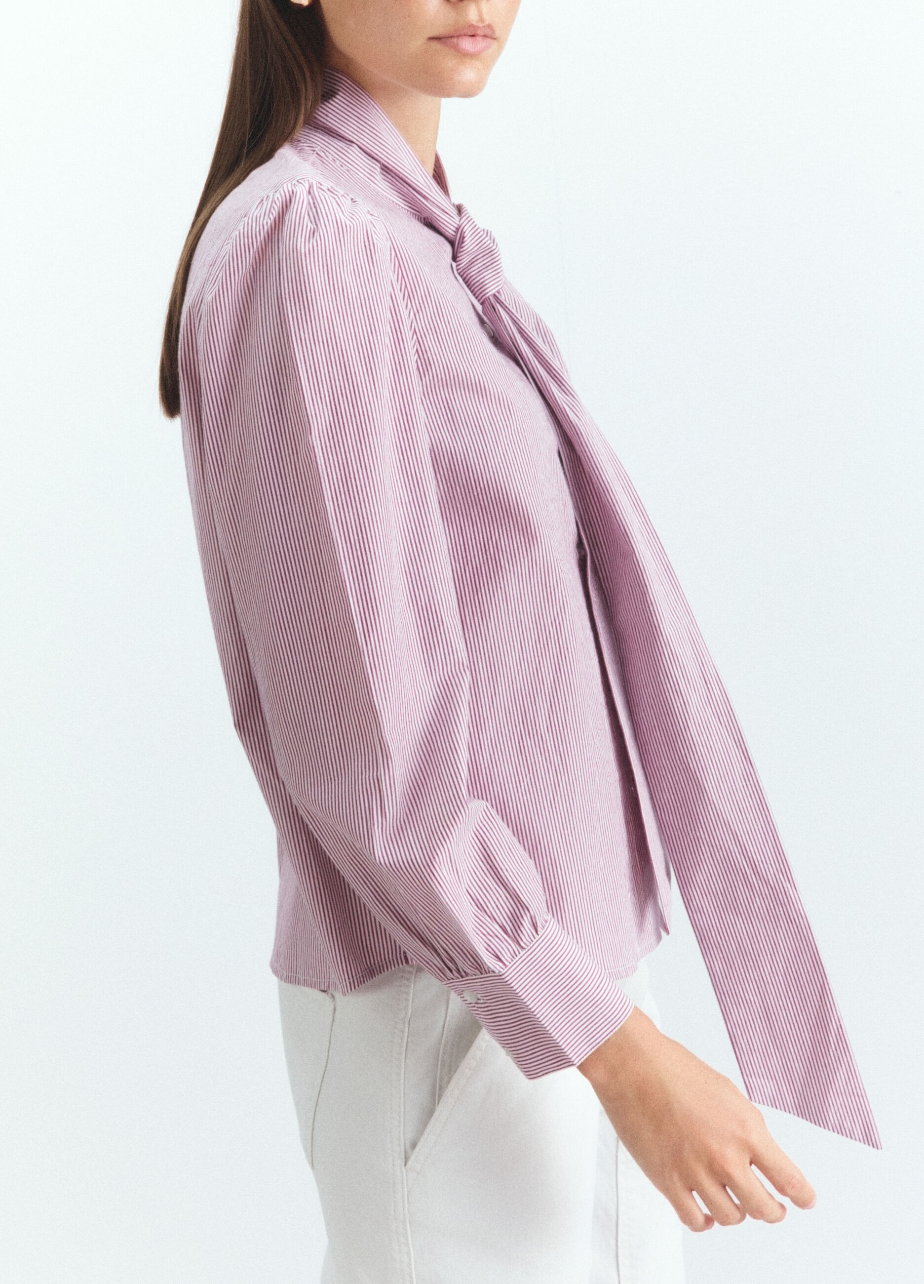 Camicia Fit Over con fiocco in puro cotone donna _4