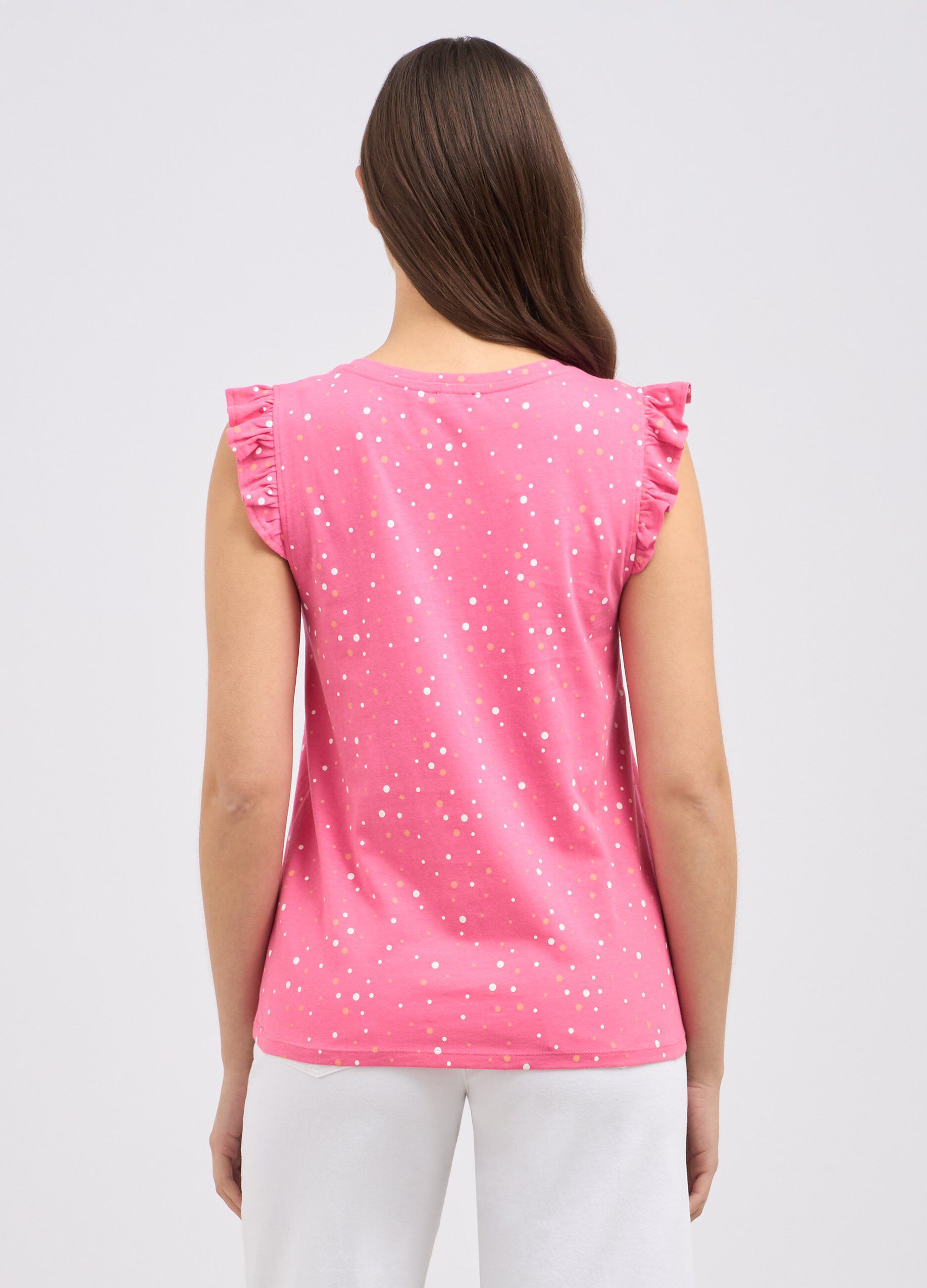 Canotta in puro cotone con rouches su spalle donna_1