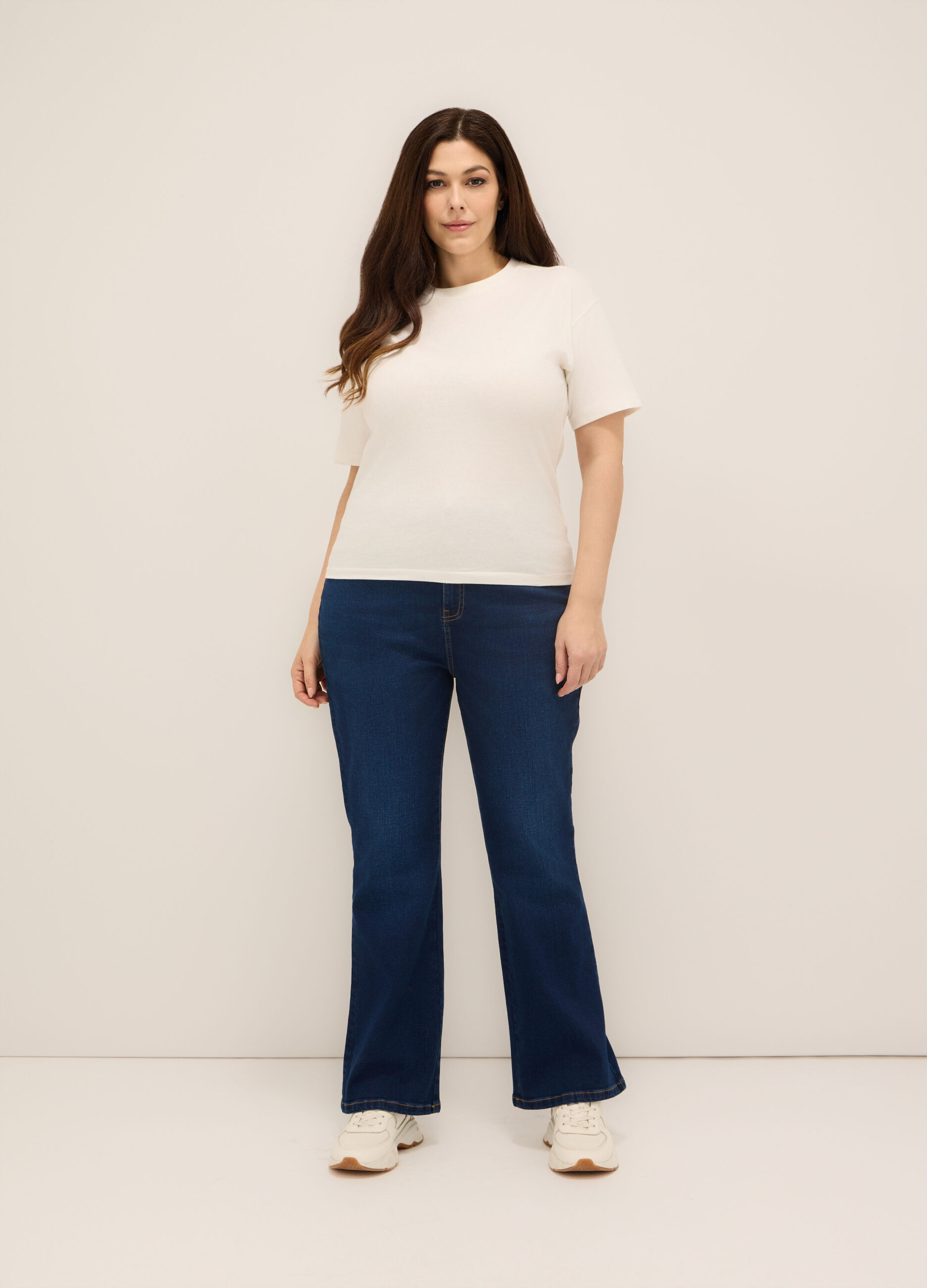 Pantaloni in denim di cotone stretch donna curvy_0