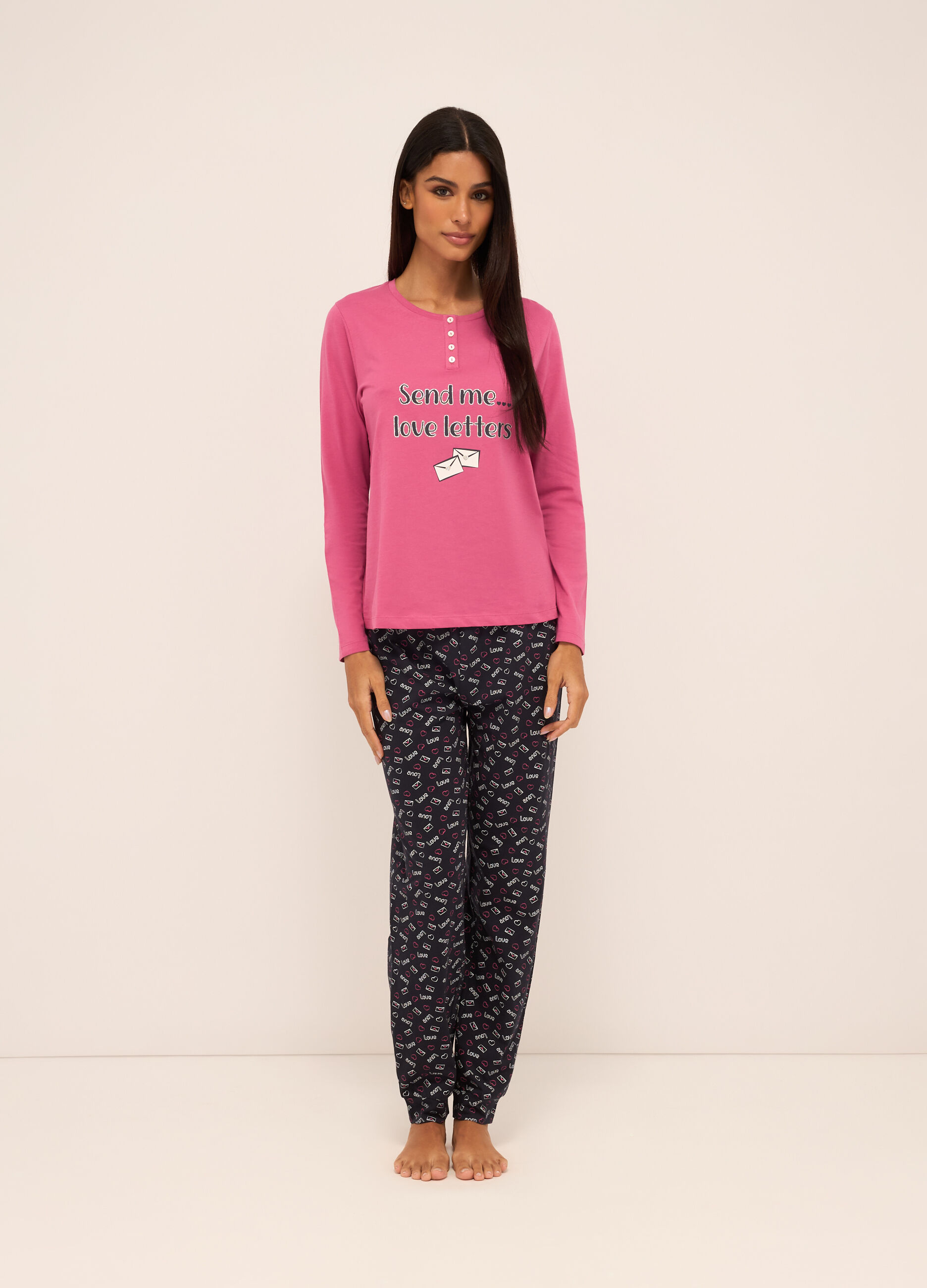 Set pigiama lungo in puro cotone donna_0