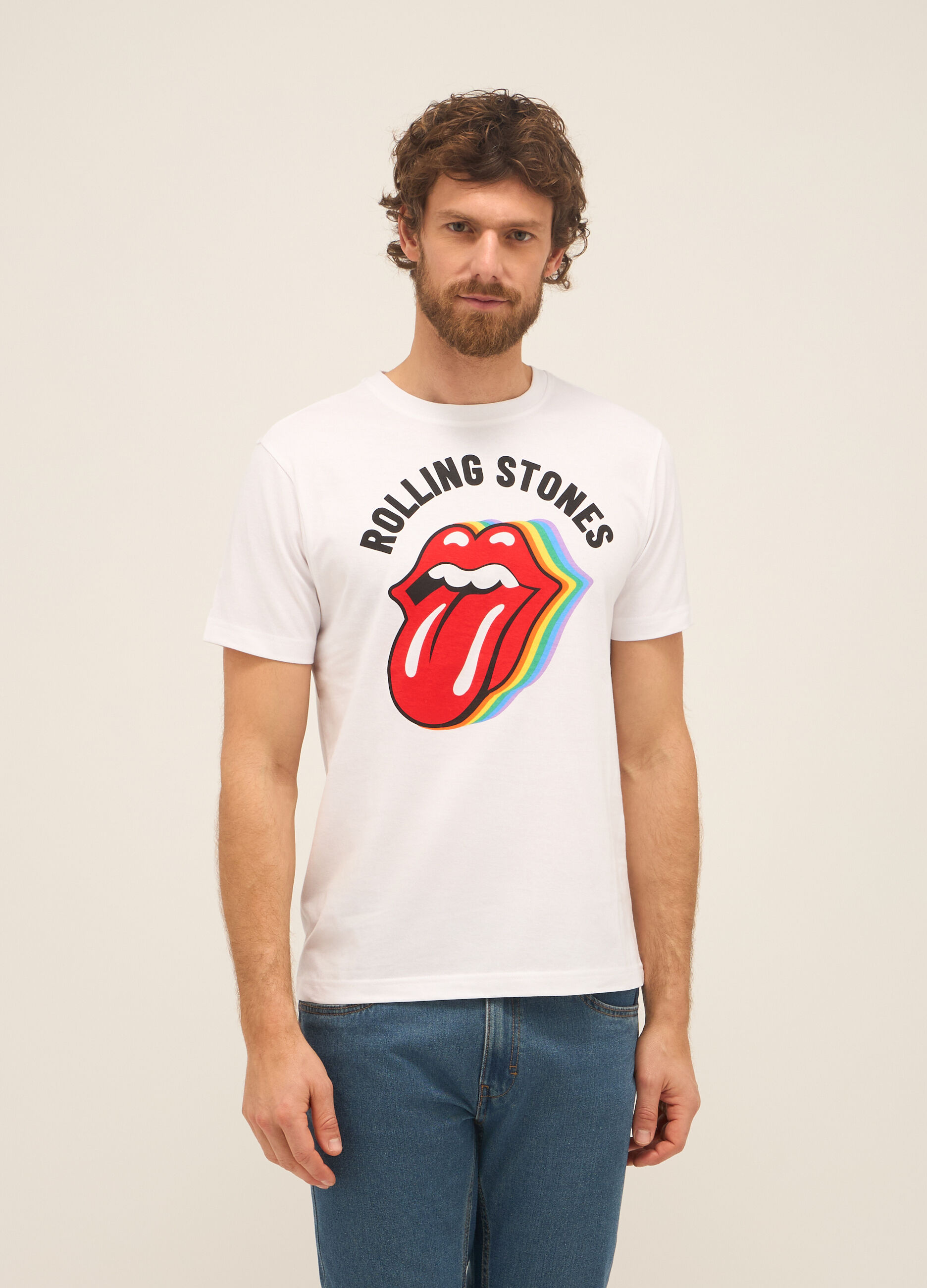 T-shirt girocollo in puro cotone con stampa uomo_0