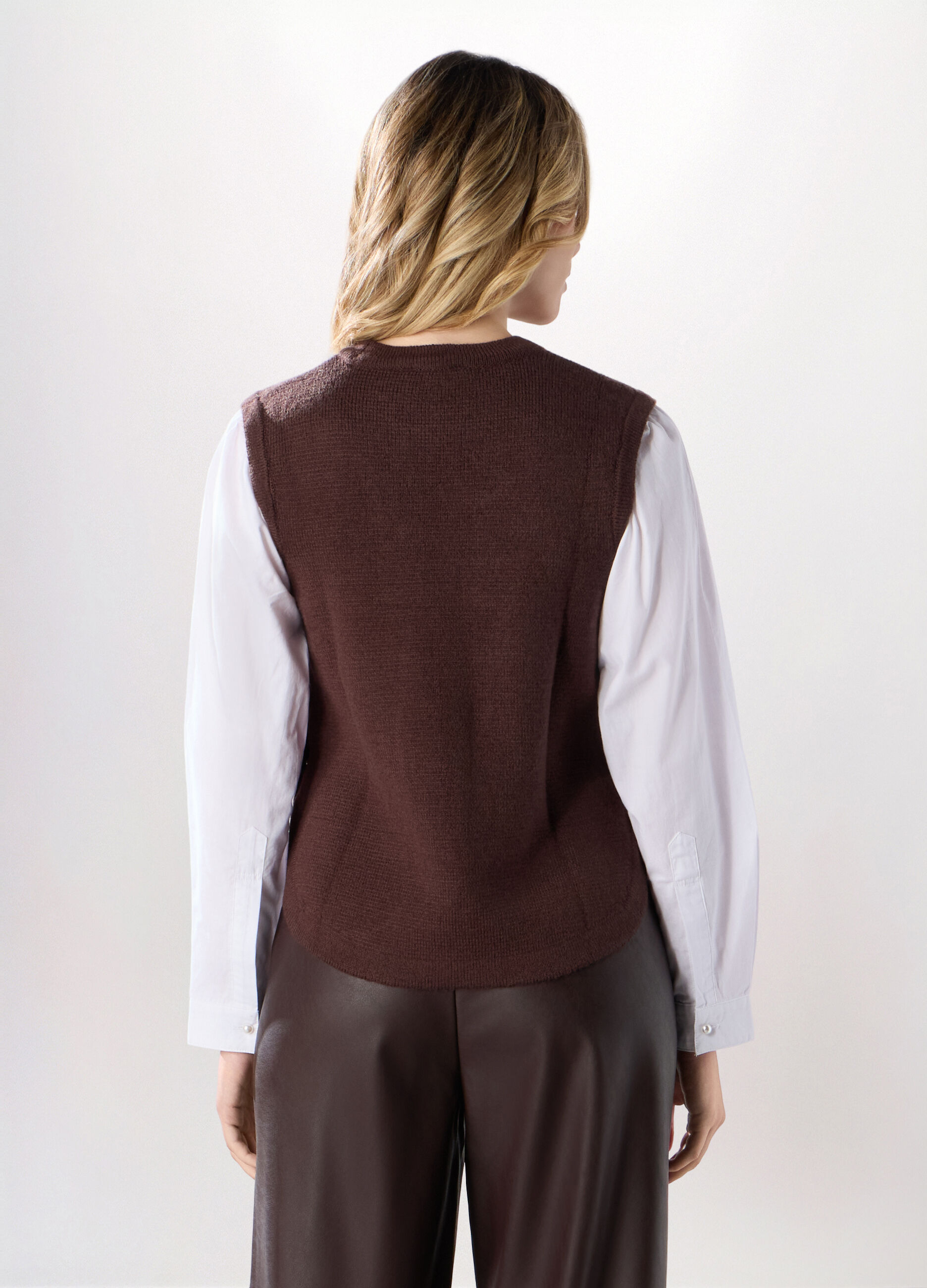 Gilet misto lana con inserto camicia donna_1