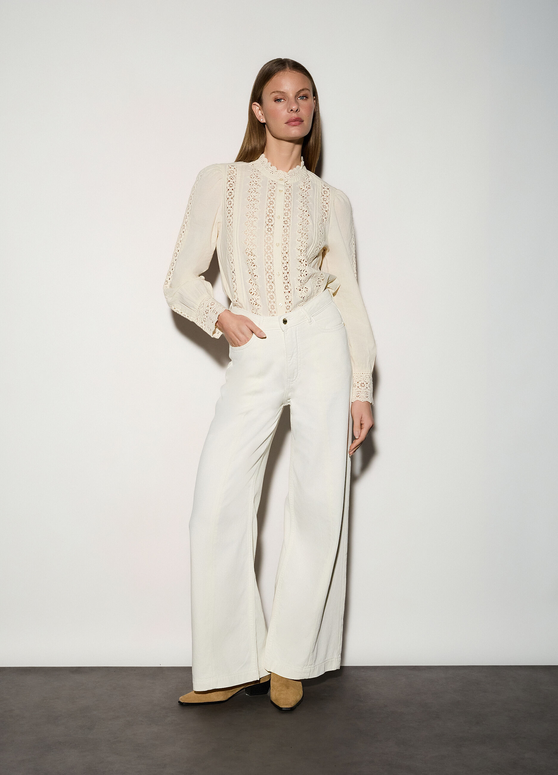 Pantaloni wide leg in denim donna_0