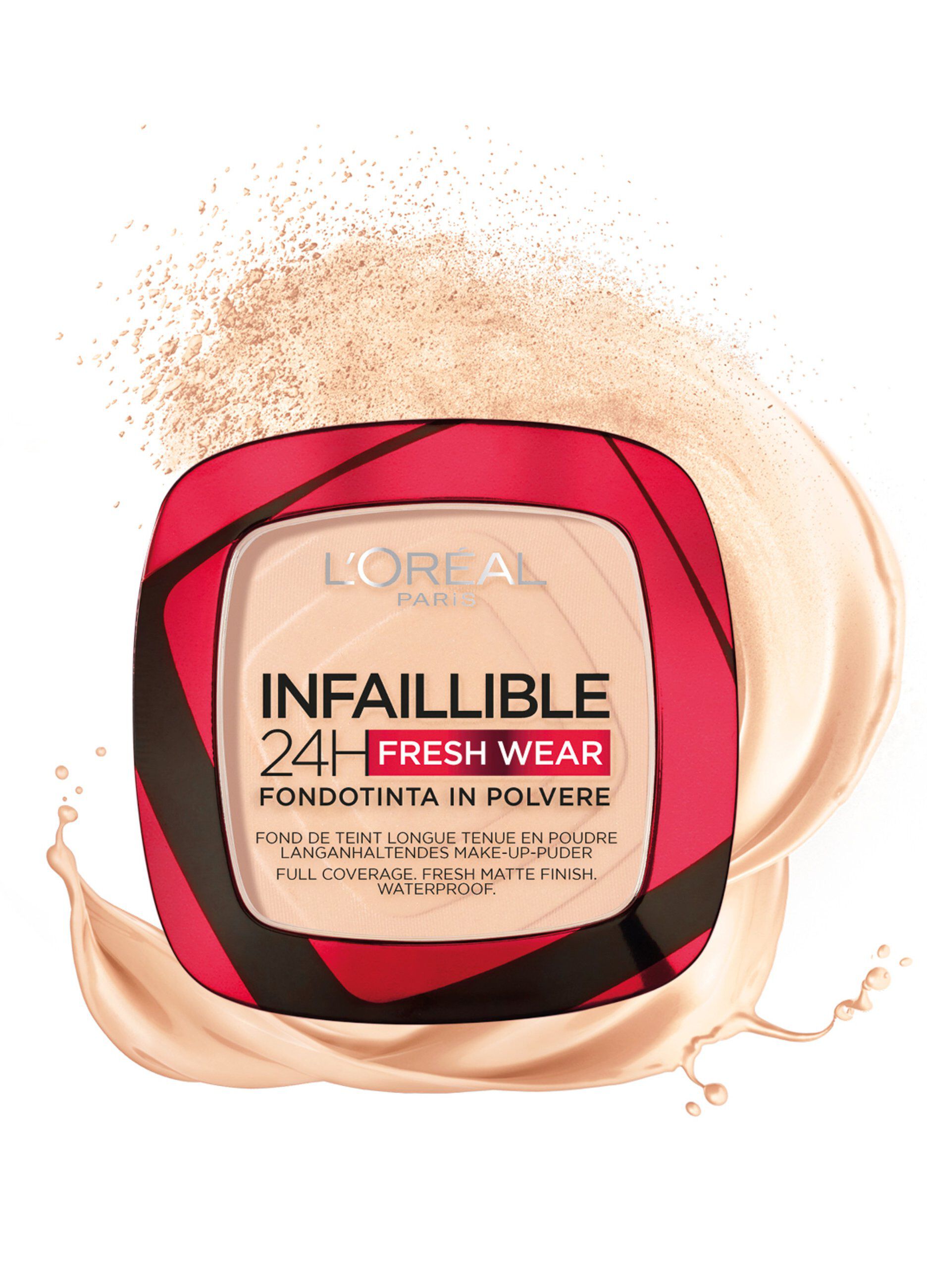 L'Oréal Paris Fondotinta compatto Infaillible 24H Fresh Wear, Formula in Polvere a Lunga Tenuta, Mask-Friendly, Low-Transfer e Waterproof, Copre come un fondotinta e opacizza come una polvere, 180 Sable Rosé/Rose Sand._3