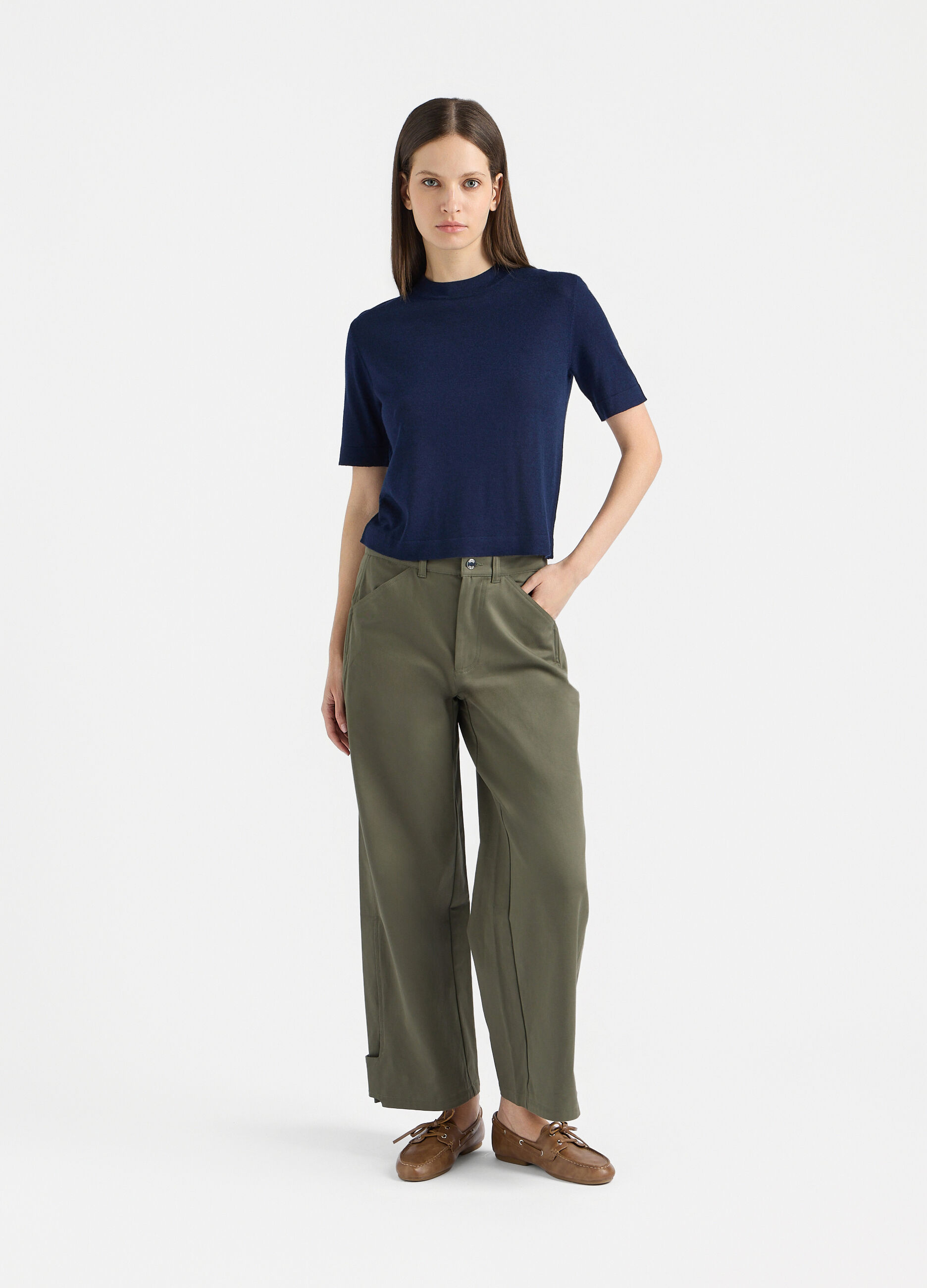Pantaloni Fit Over in Twill di cotone stretch donna_0