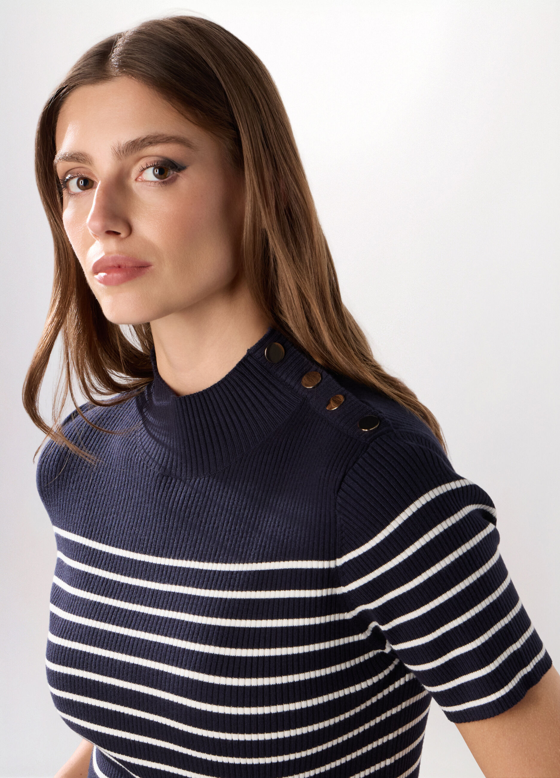Tricot a maniche corte in costina misto viscosa donna_2