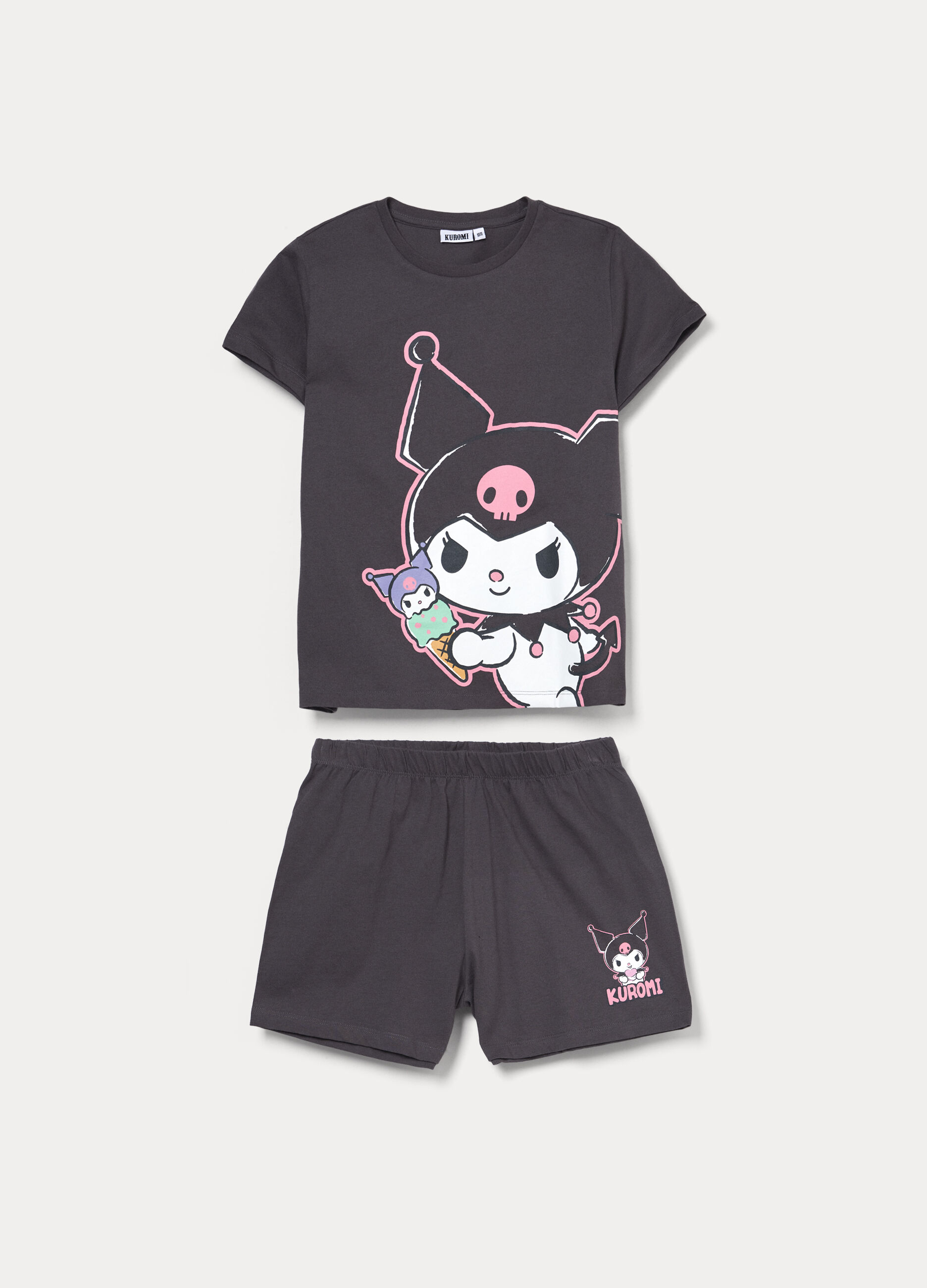 Set pigiama corto Kuromi in jersey di puro cotone ragazza_0