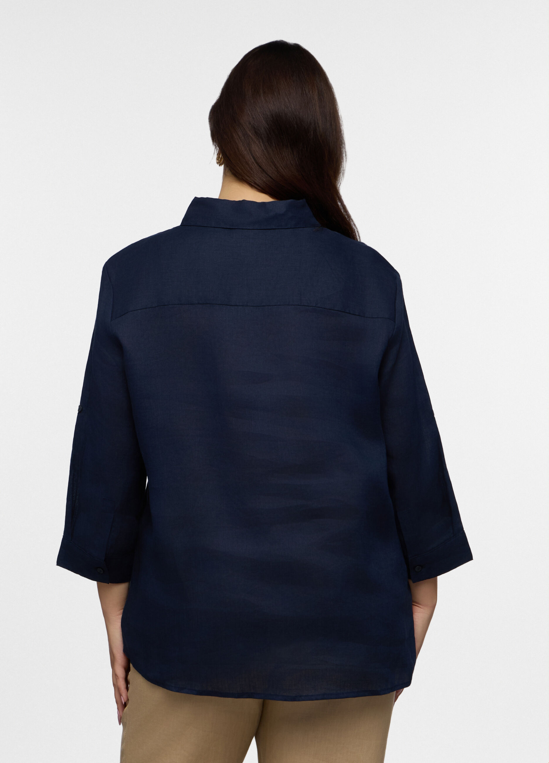 Camicia Fit Regular con collo alla francese in puro lino donna curvy_1