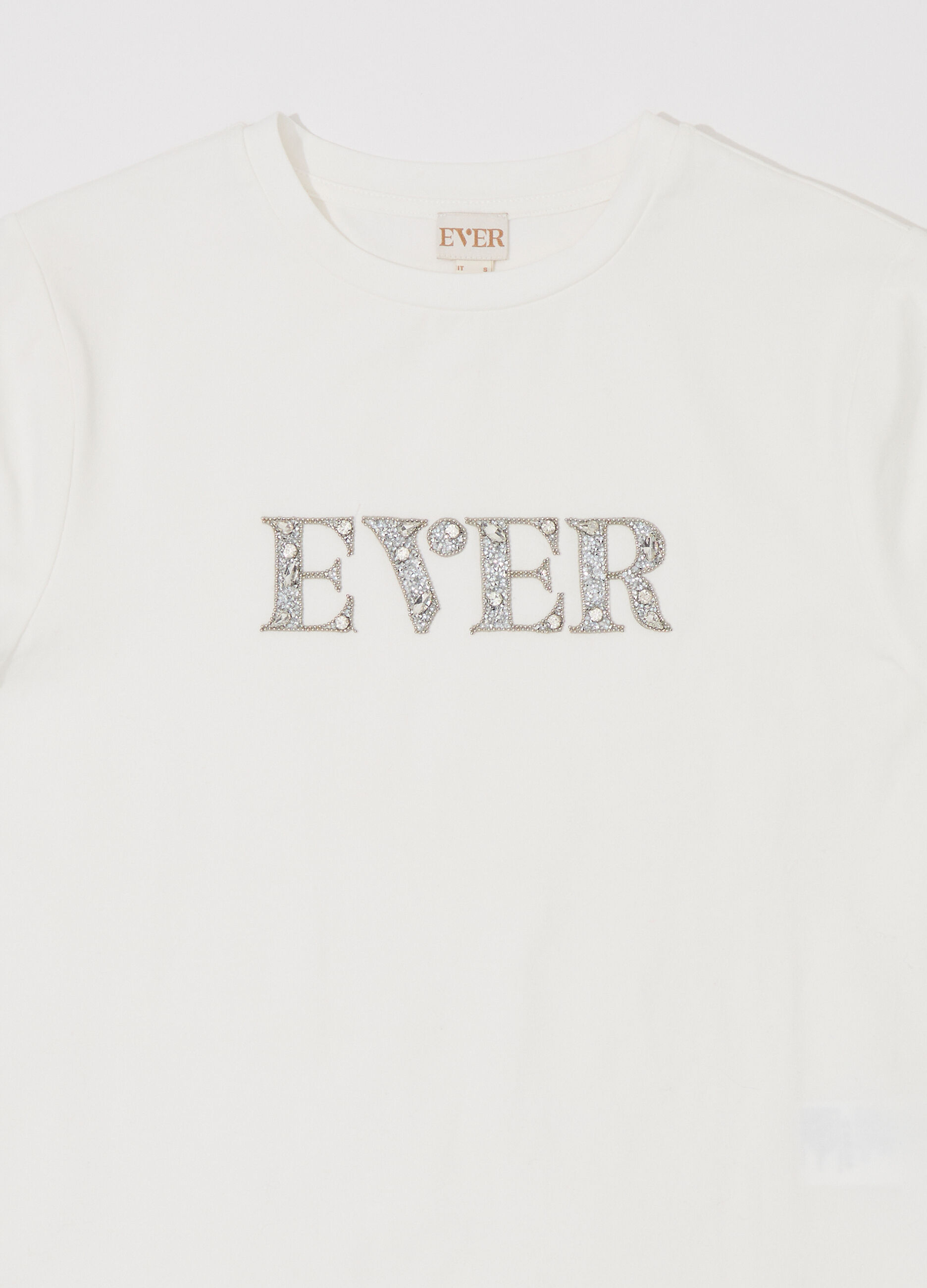 T-shirt con strass in cotone stretch donna_6