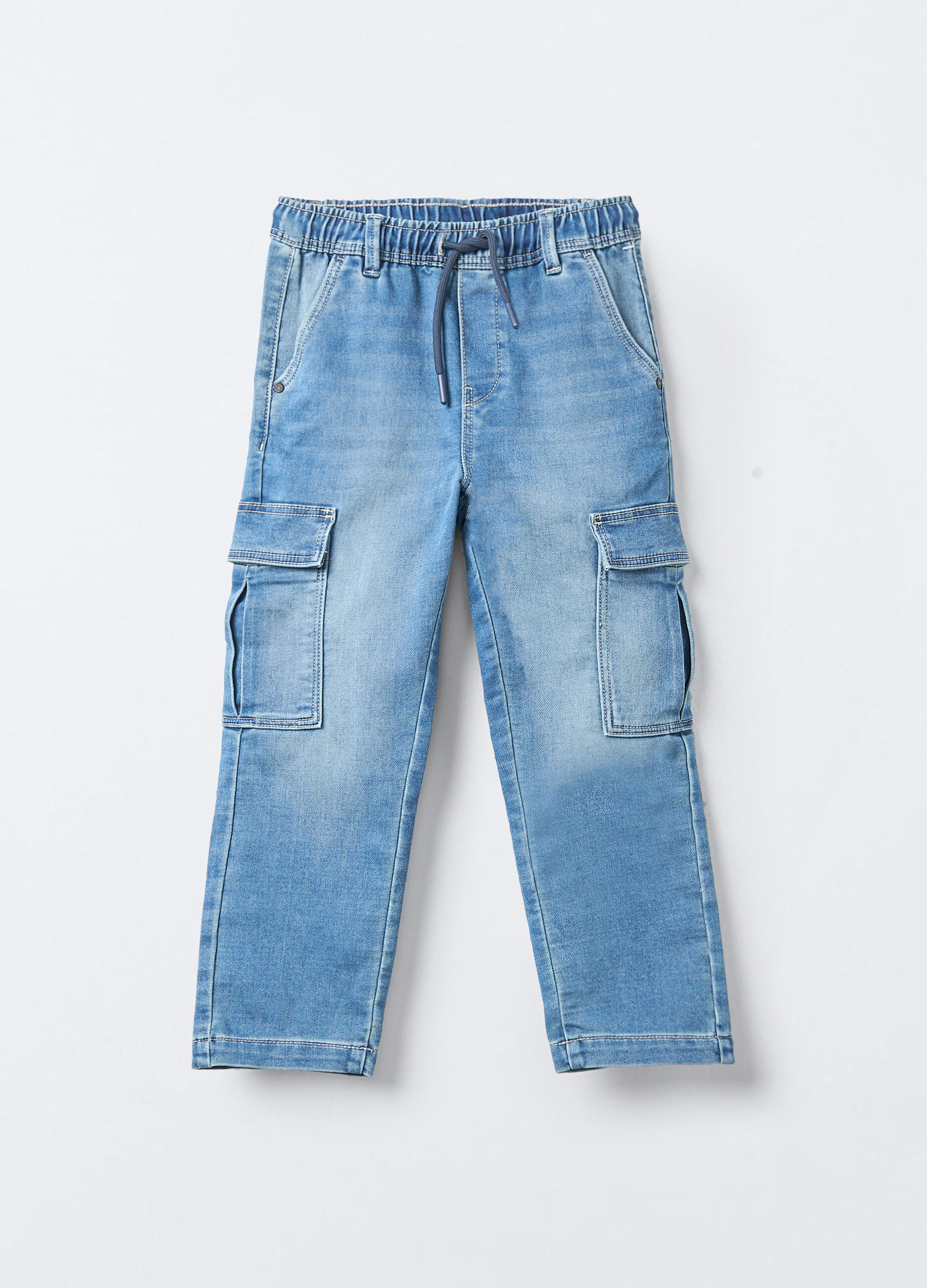 Pantaloni cargo in denim misto cotone stretch Straight Fit bambino_0